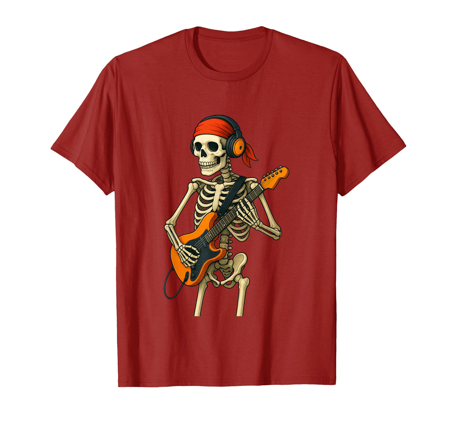 Skeleton Playing Guitar with Headphones Rock Music Lover T-Shirt