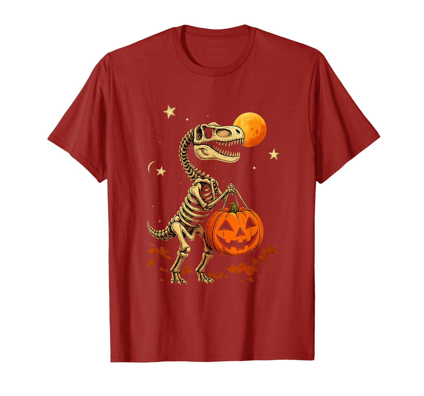 Dinosaur Skeleton Pumpkin Funny Halloween Costume T-Shirt