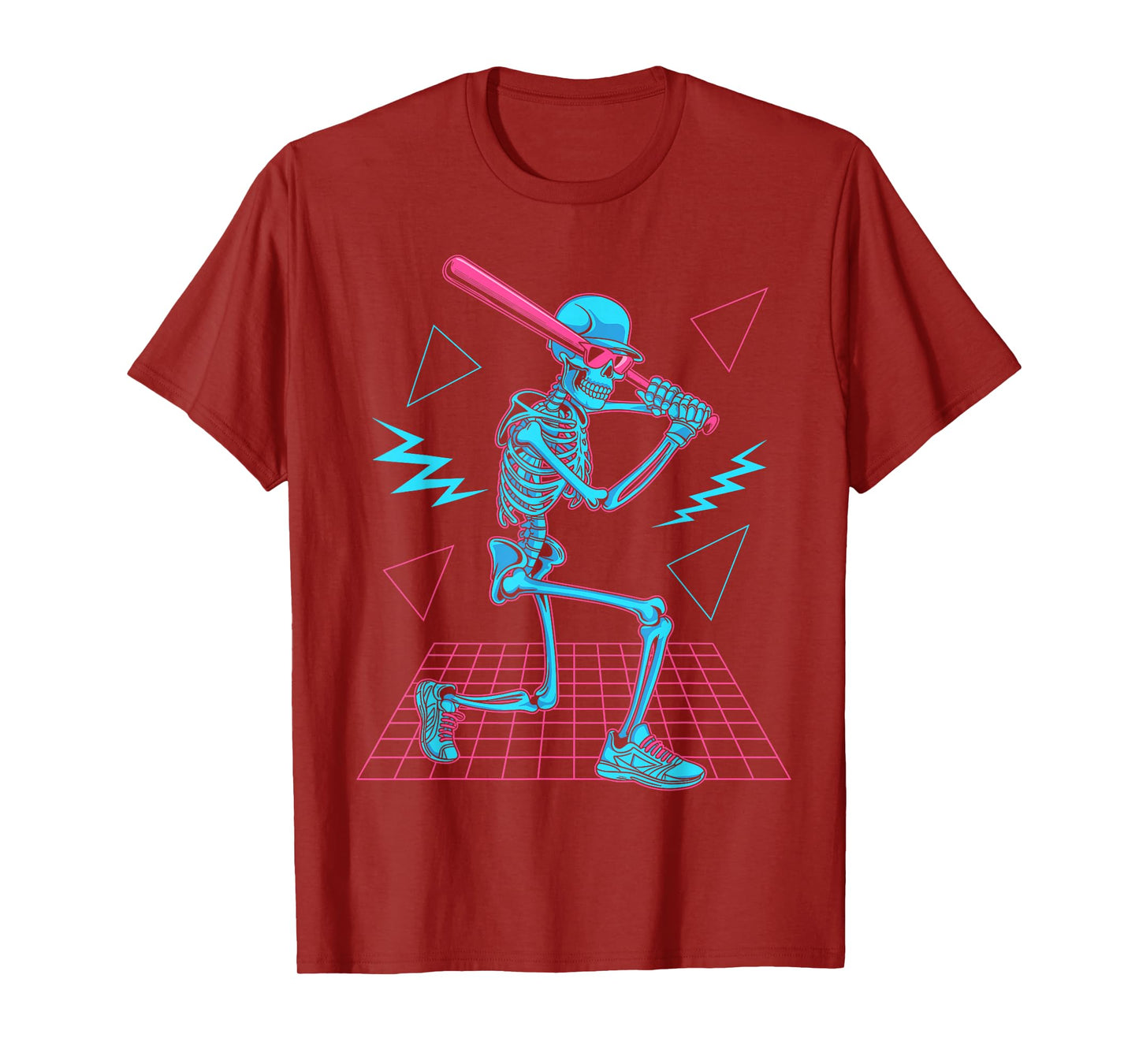 Retro 80s Skeleton Baseball Graphic Vaporwave Batter T-Shirt
