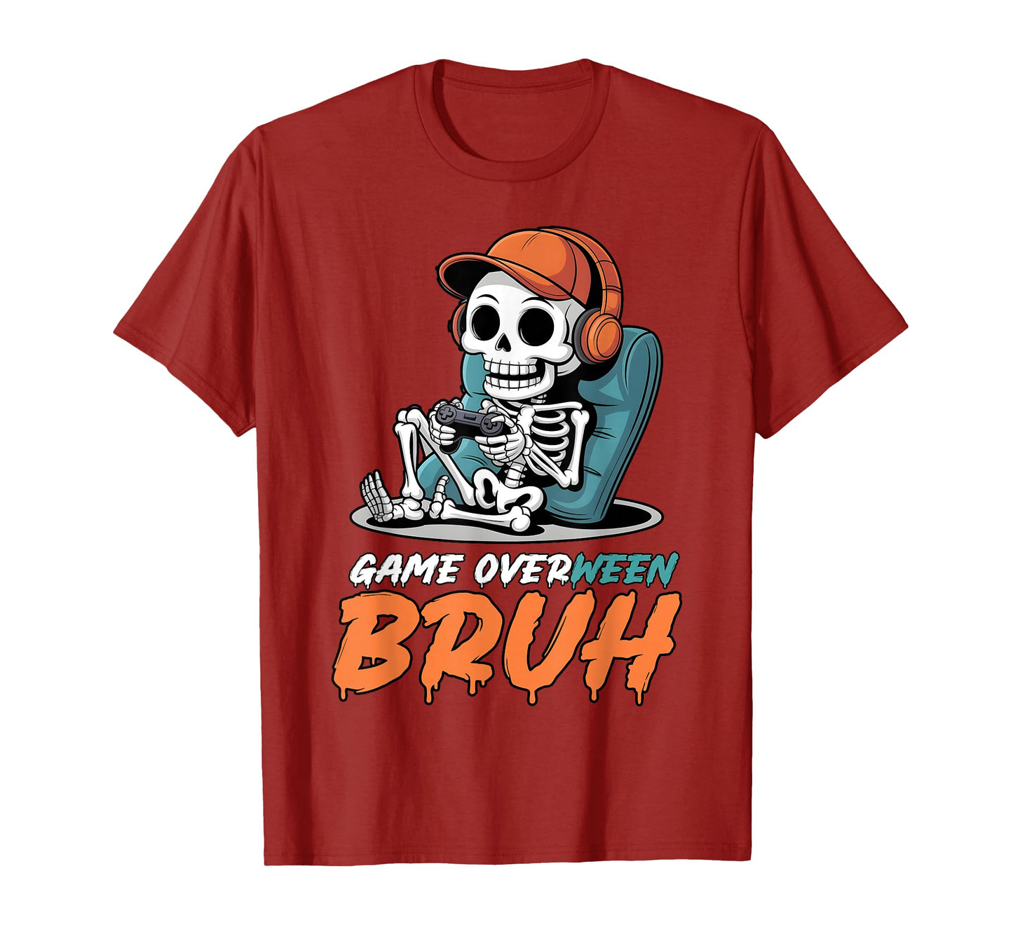 Halloween Skeleton Gamer Video Game Overween Bruh Boys Men T-Shirt