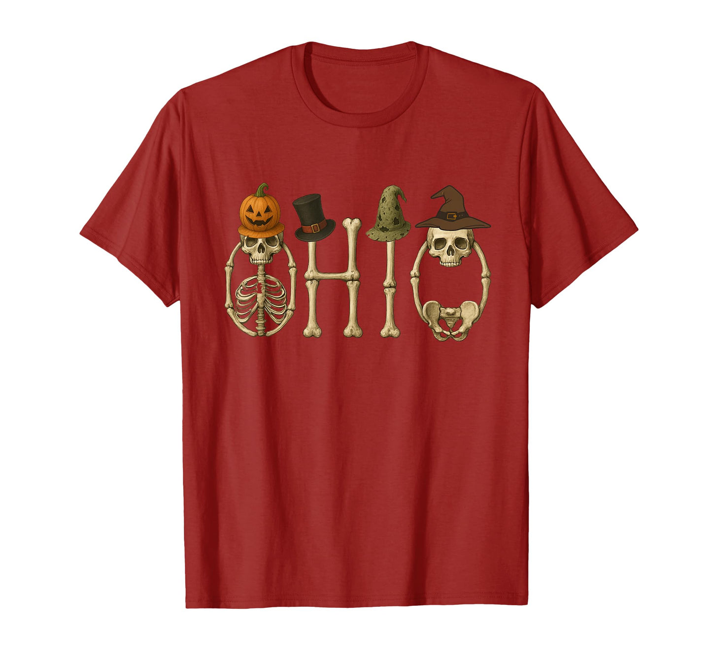 O-H-I-O Skeleton, Zombie, Witch and Pumpkin Halloween Funny T-Shirt