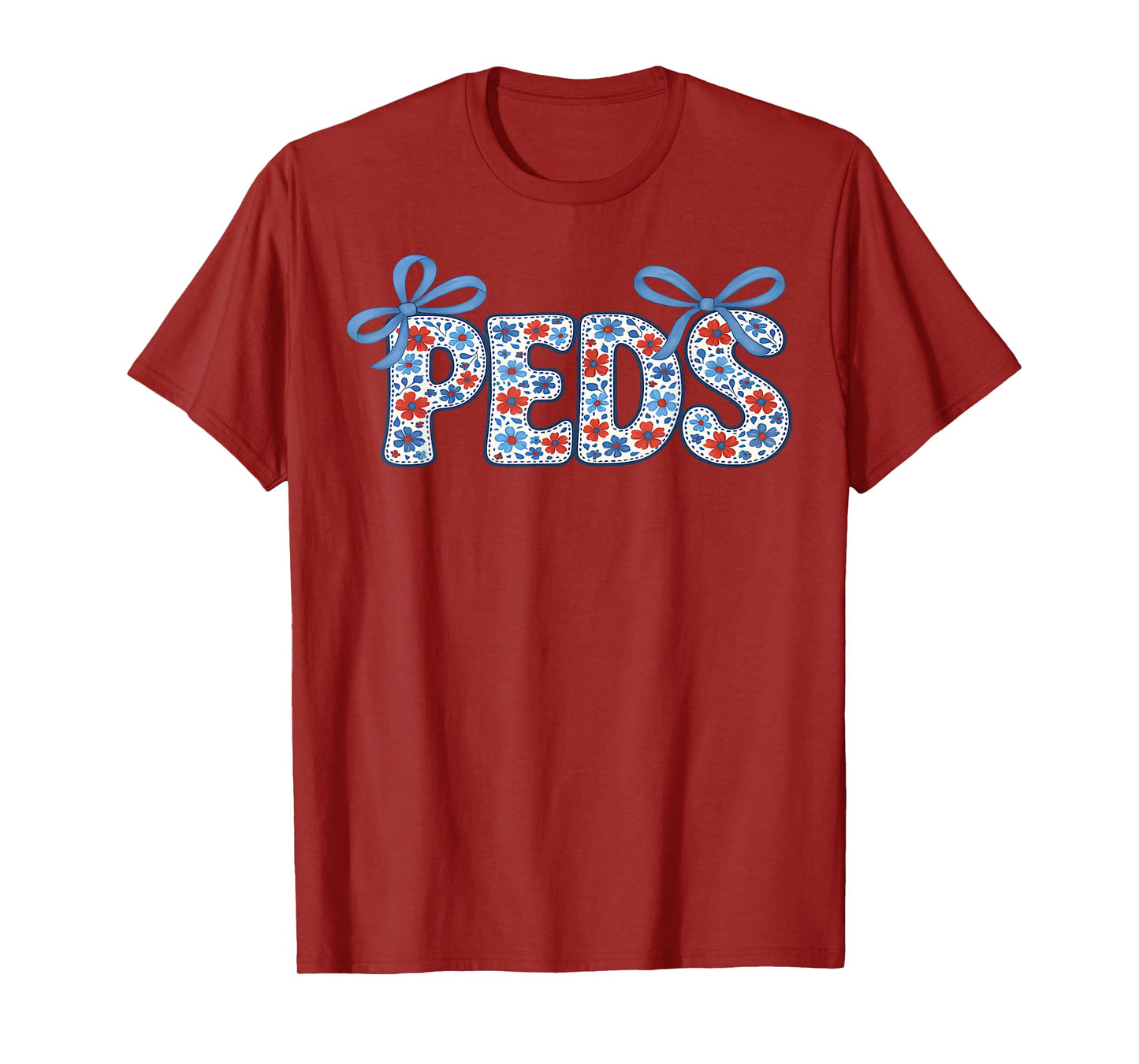 Retro Floral PEDS Nurse Coquette Bow Pediatric Nurse RN Crew T-Shirt
