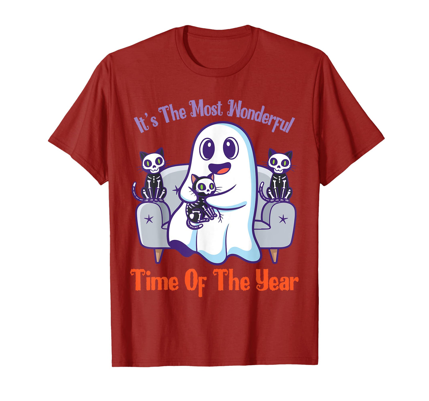 Its The Most Wonderful Halloween Ghost Hugging Skeleton Cats T-Shirt