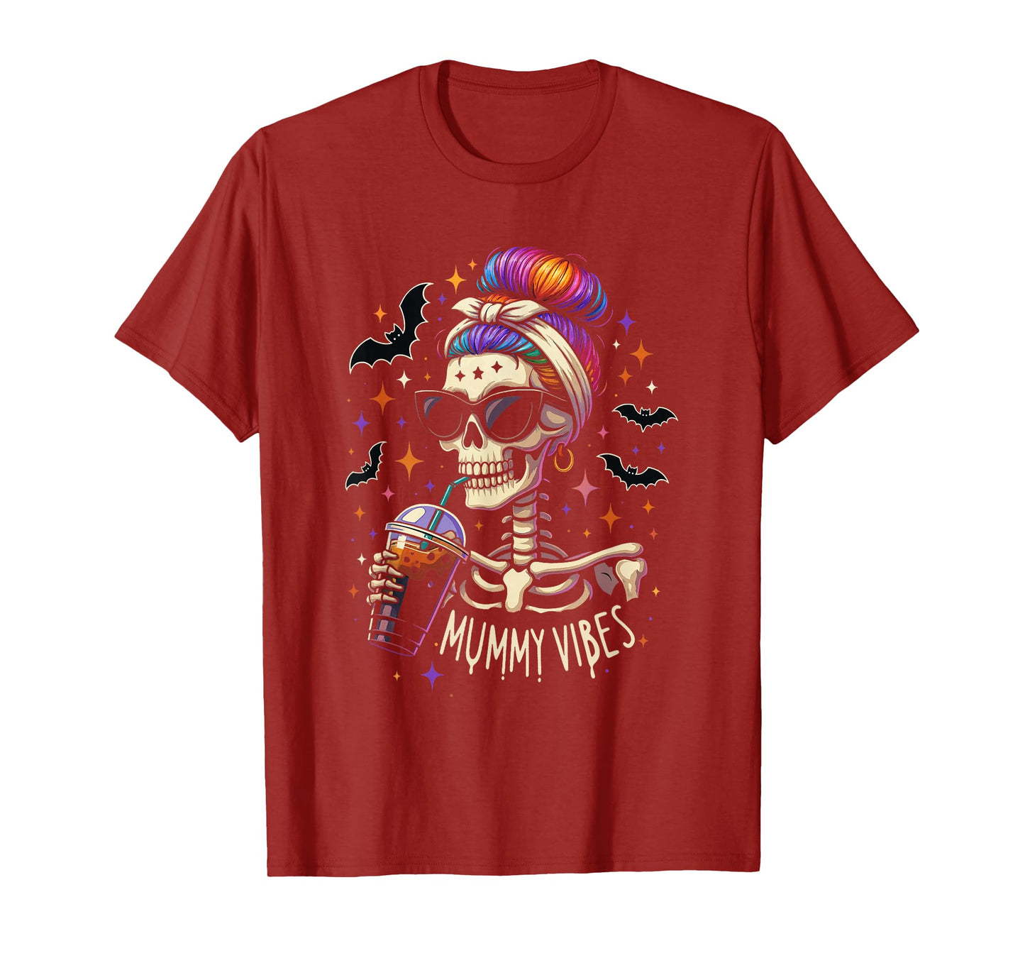 Skeleton Coffee Mom Mummy Vibes Halloween Design T-Shirt
