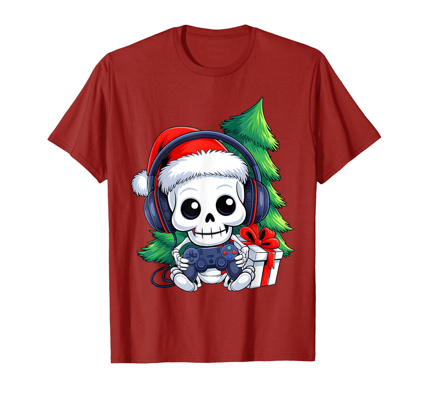 Funny Christmas Gamer Skeleton Xmas Gaming Men Boys Kids T-Shirt