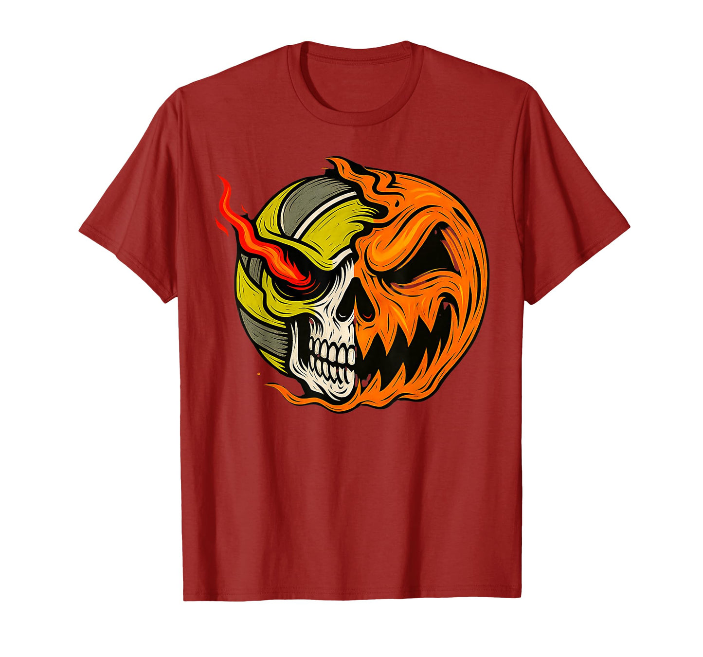 Pumpkin Skull Skeleton Spooky Volleyball Player Halloween T-Shirt
