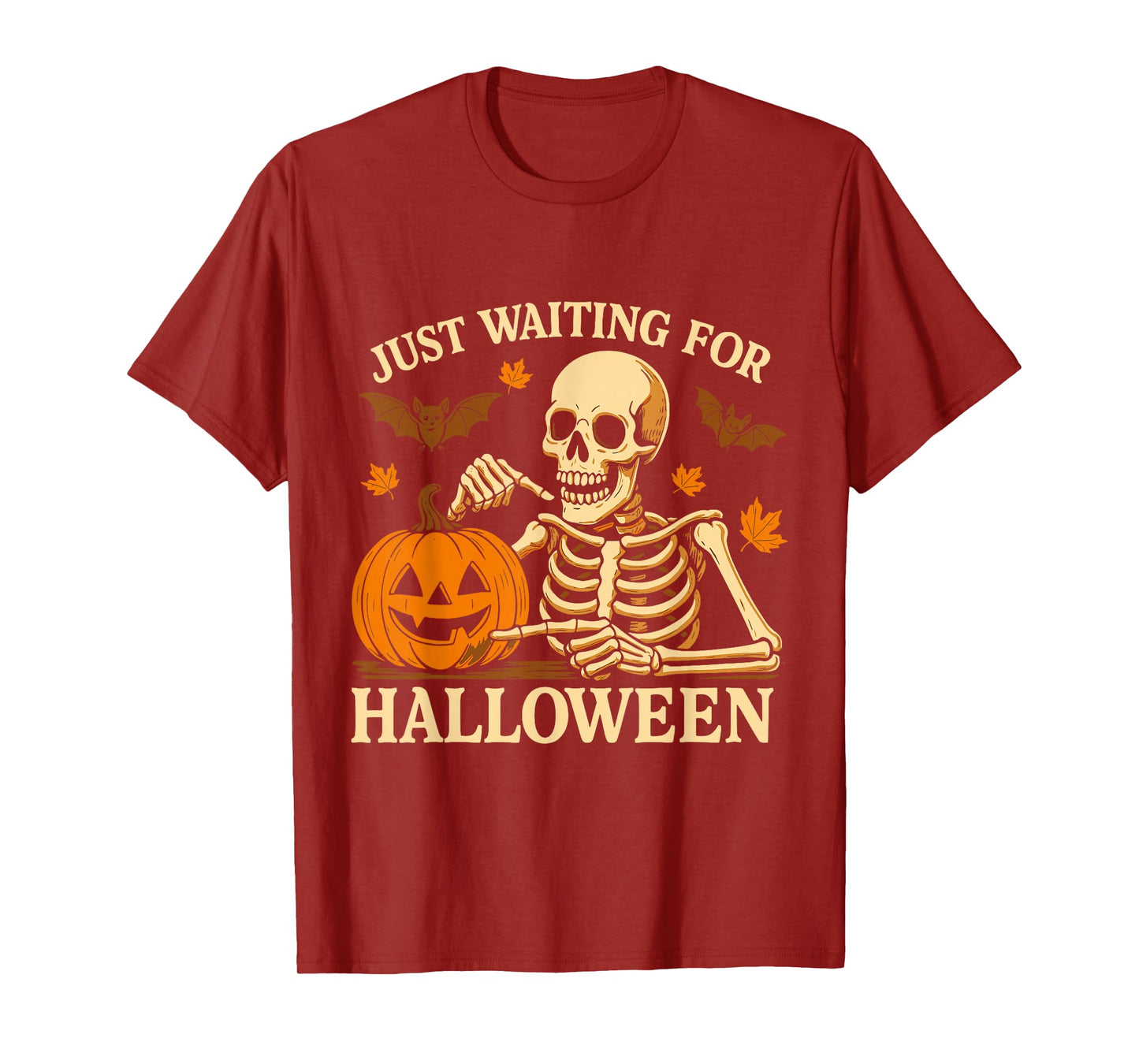 Just Waiting for Halloween Funny Skeleton Cool Pumpkin Art T-Shirt