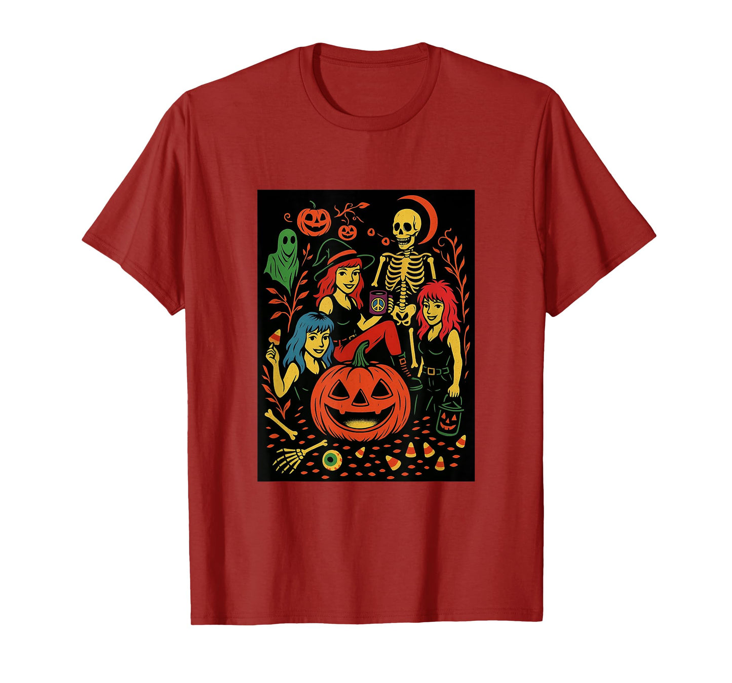 Halloween Triplets Pumpkin Skeleton Witch Design T-Shirt