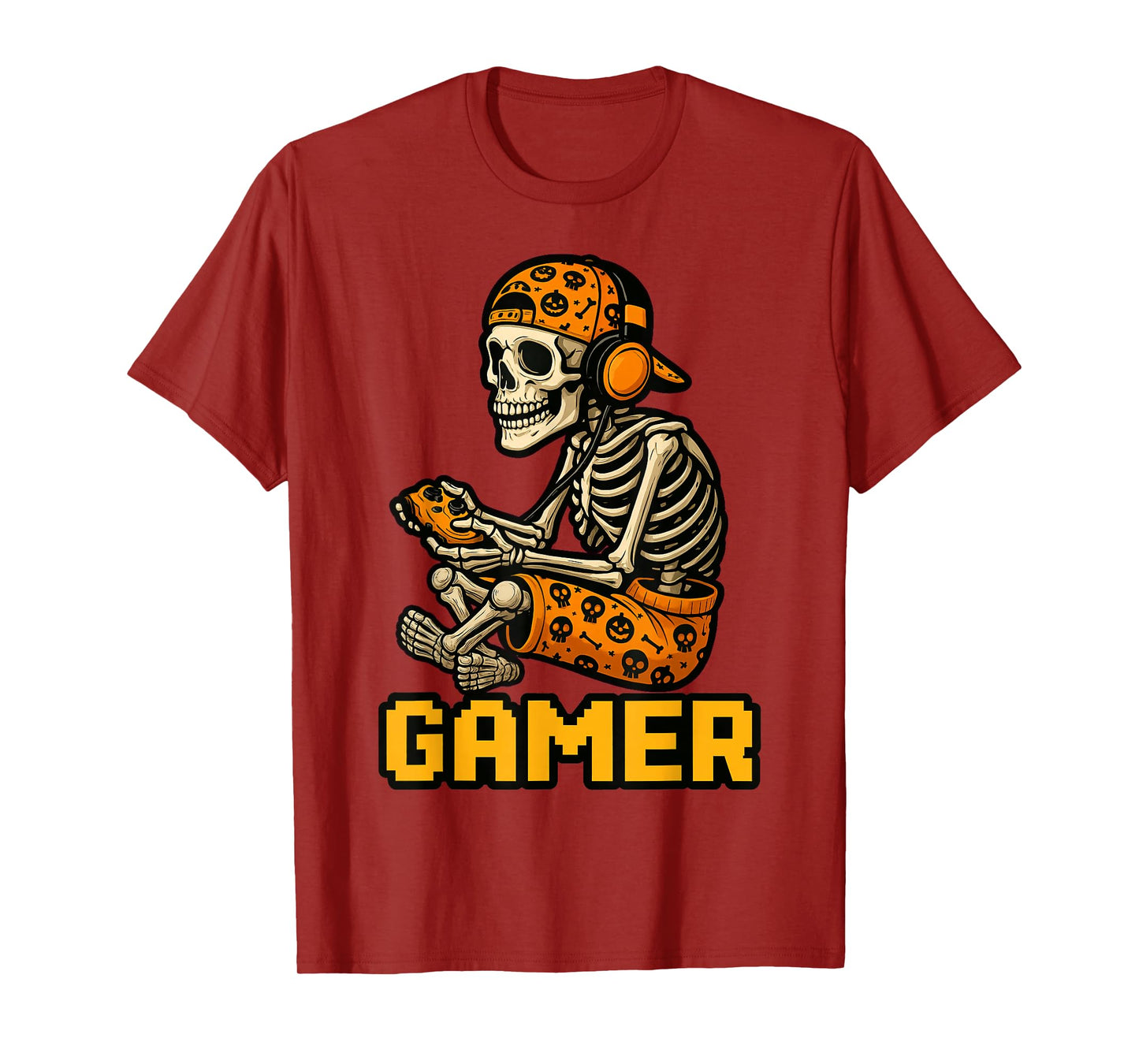 Halloween Skeleton Gamer Video Gaming Boys Men Kids T-Shirt