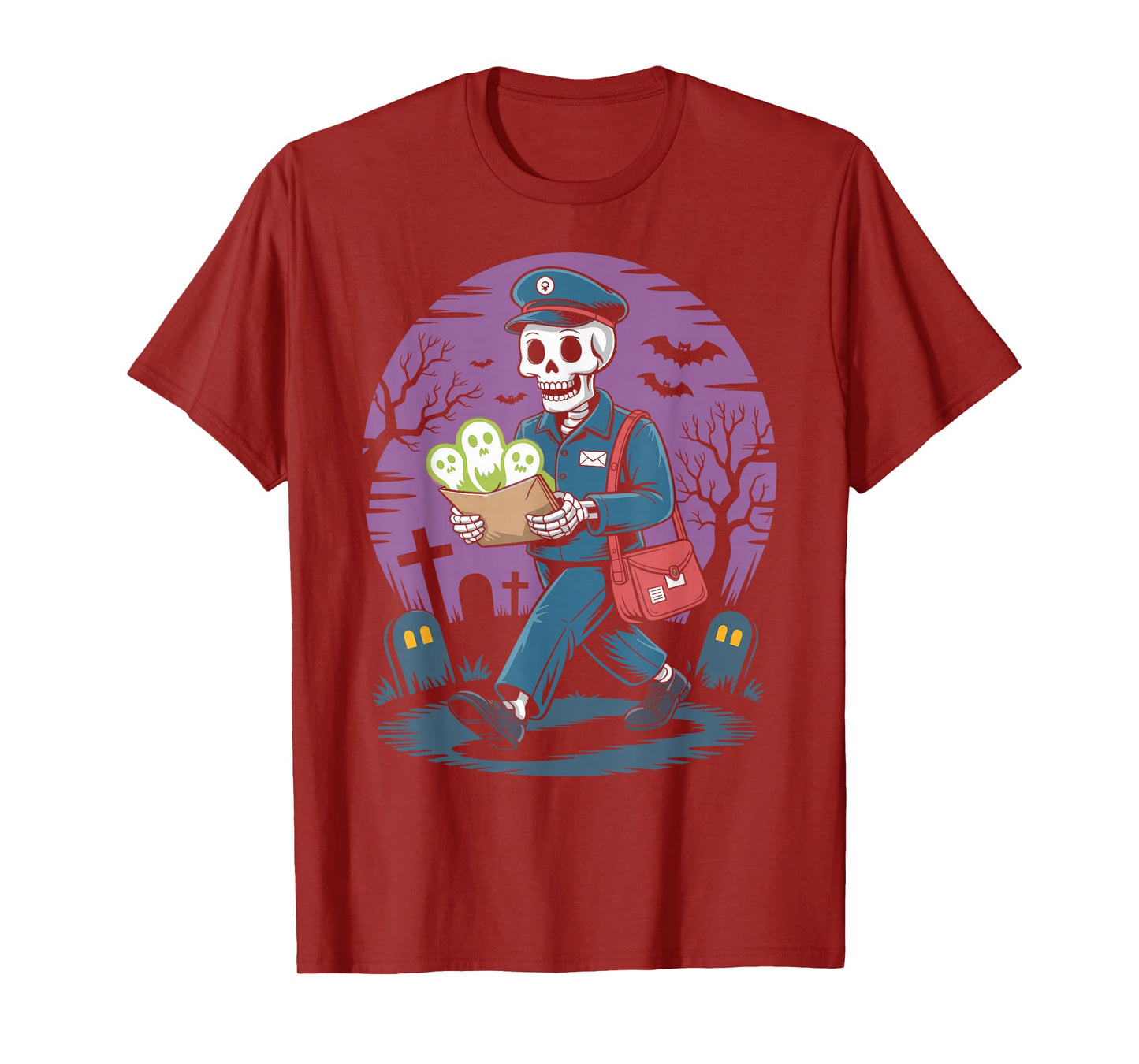 Spooky Skeleton Mailman Delivery Halloween T-Shirt