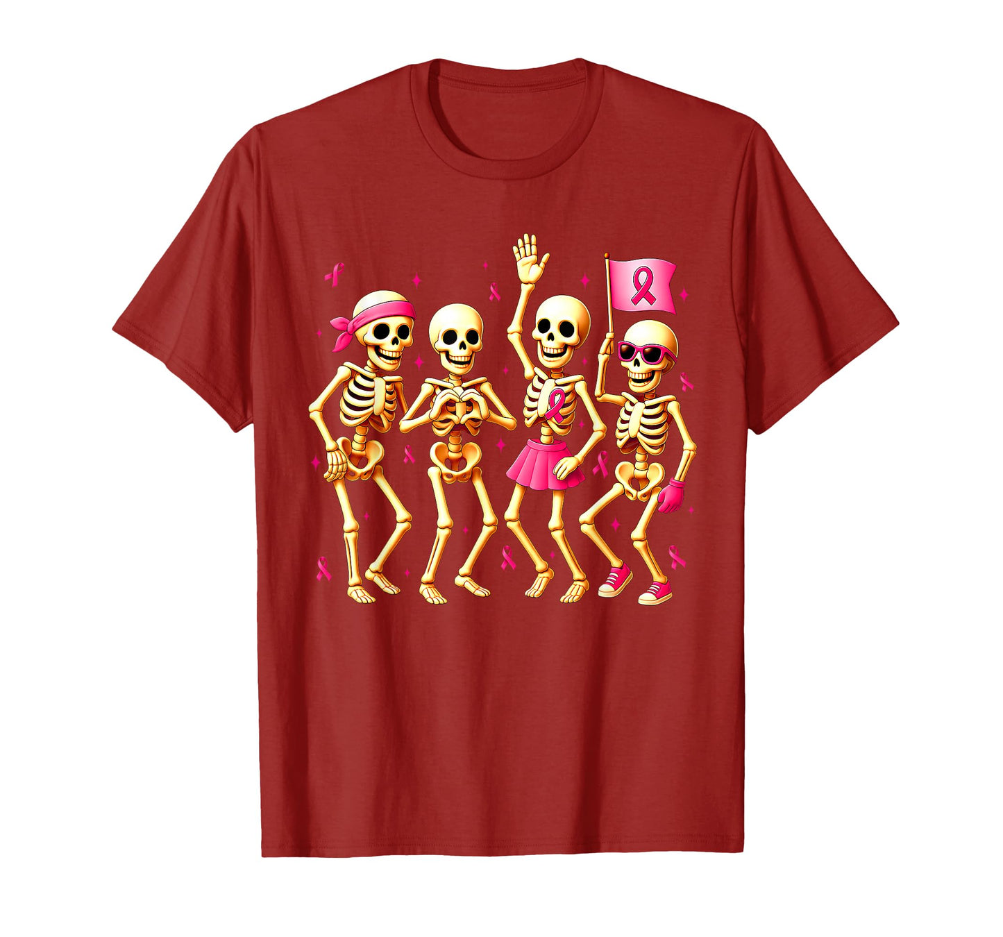 Breast Cancer Awareness Skeletons & Pink Ribbons Halloween T-Shirt
