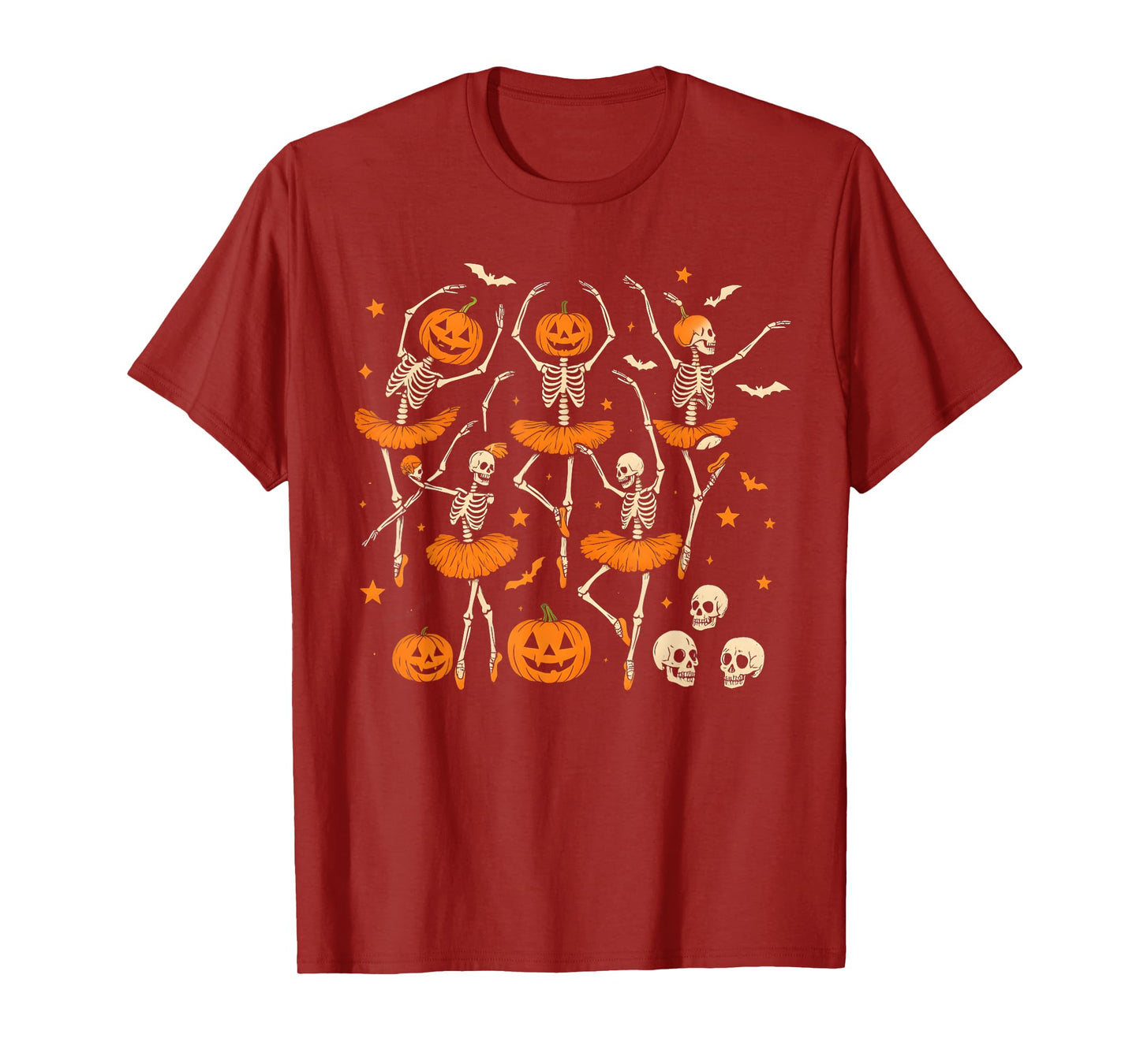 Funny Ballet Pumpkin Skeleton Scary Halloween Men Women T-Shirt