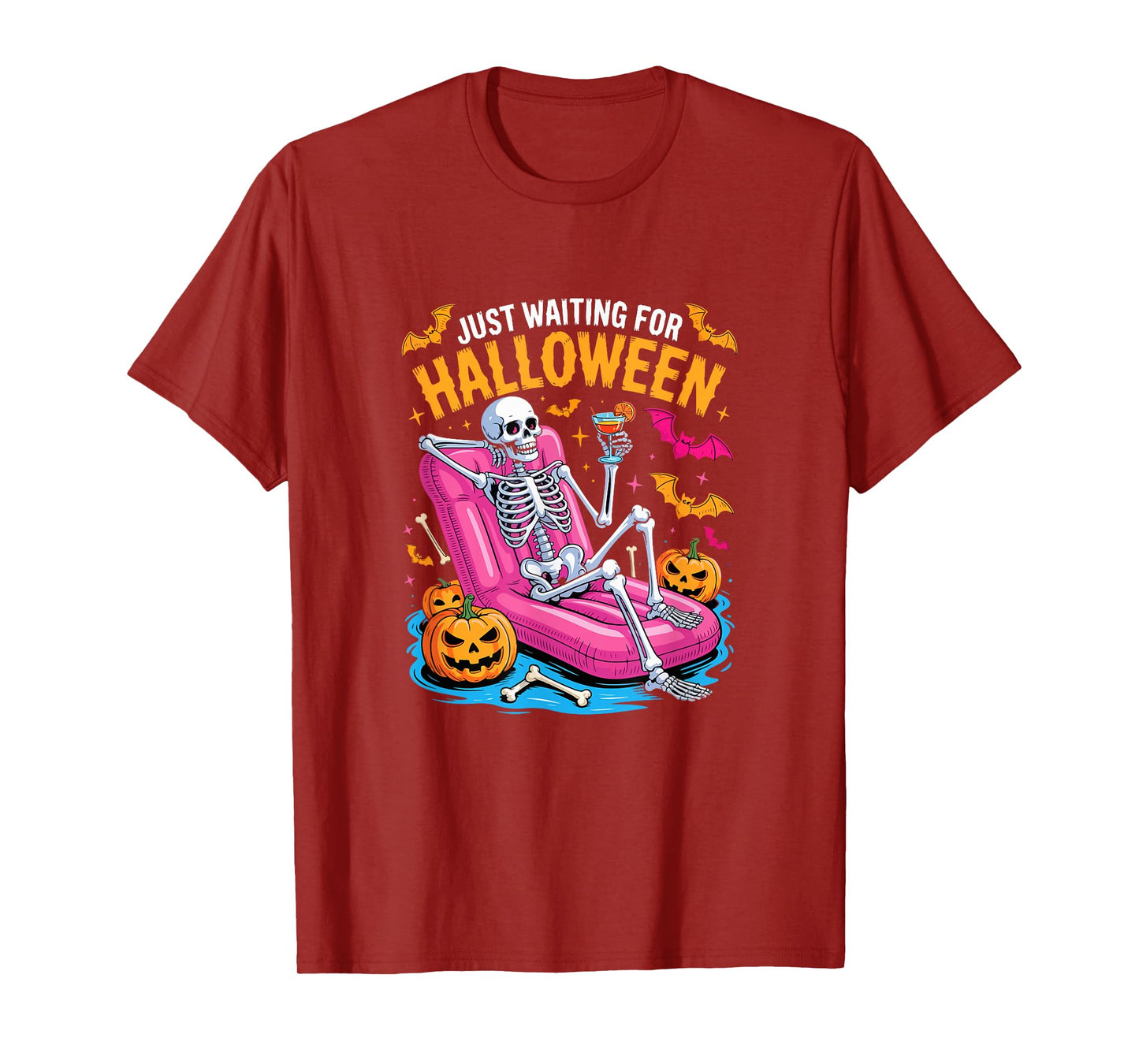 Waiting for Halloween Skeleton Relaxing Carved Pumpkins T-Shirt