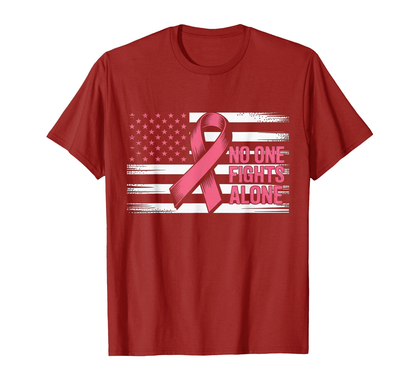 No One Fights Breast Cancer Alone American Flag Pink Ribbon T-Shirt