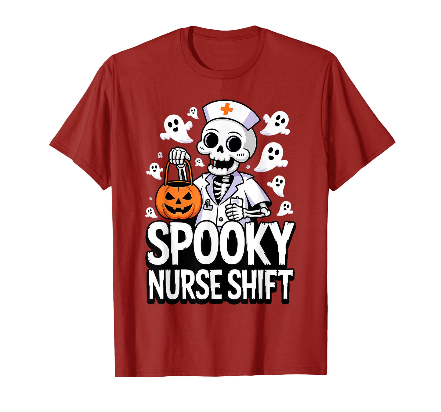 Spooky Nurse Shift Funny Nurses Skeletons Ghost Halloween T-Shirt