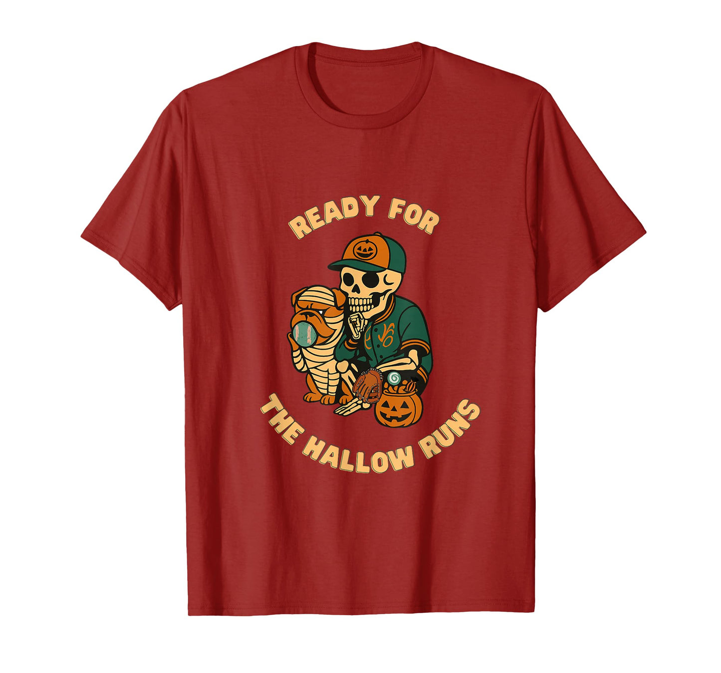 Halloween Baseball Skeleton & Mummy Bulldog:Spooky Sport Tee T-Shirt