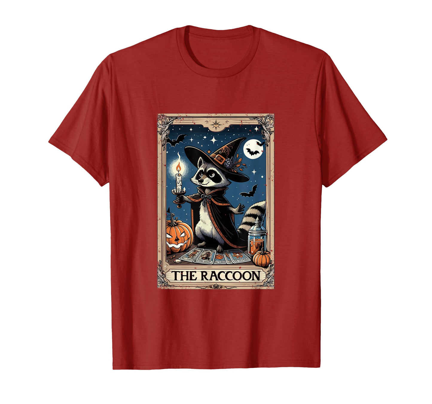 The Raccoon Halloween Witch Cute Tarot Card Lover Player T-Shirt