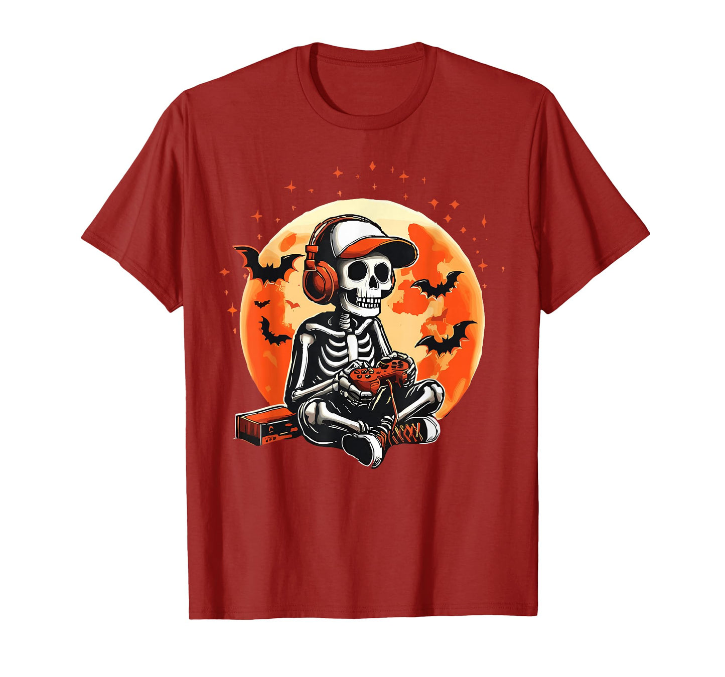 Halloween Skeleton Gamer Video Gaming Boys Men Kids Tees T-Shirt