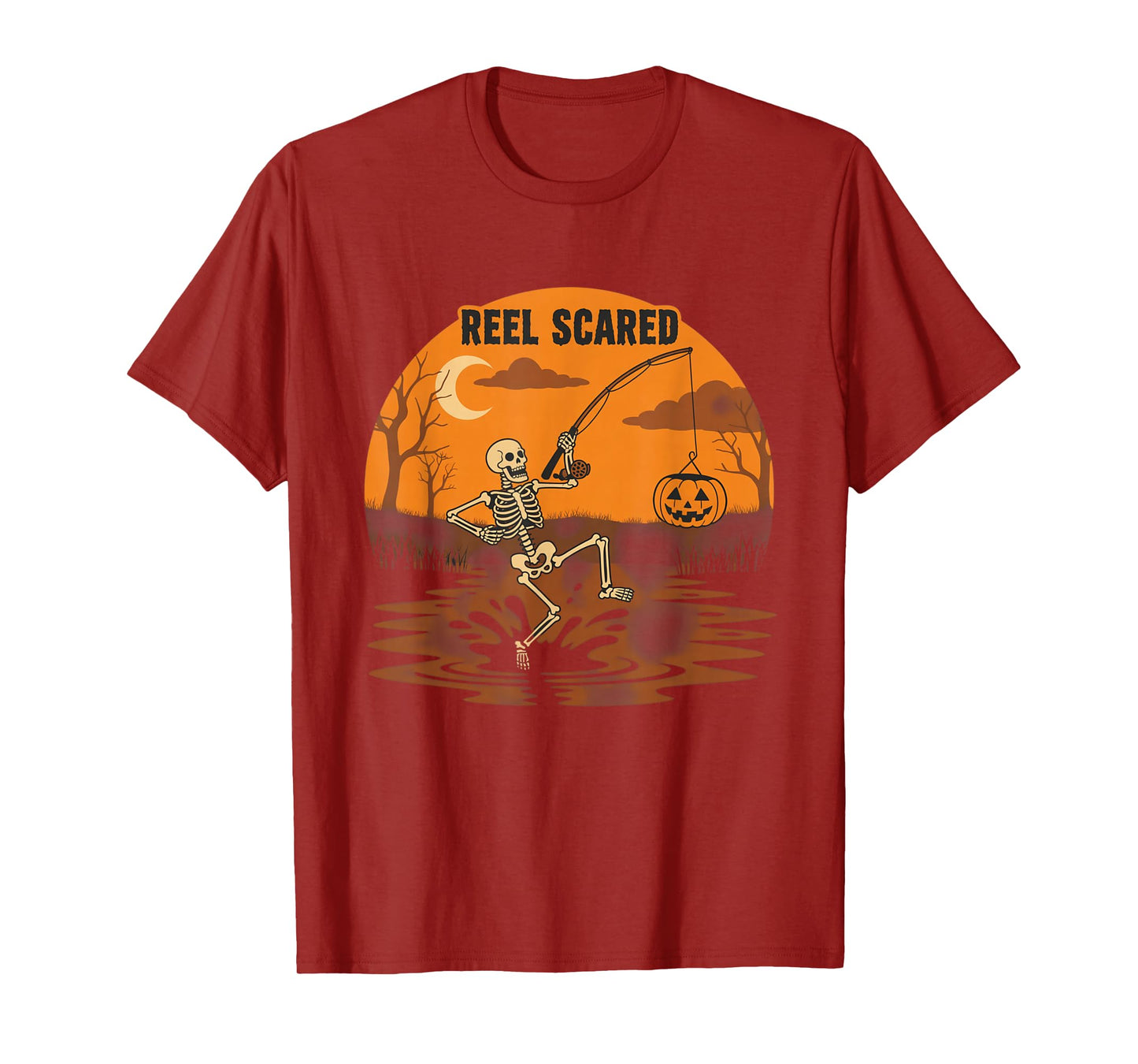 Reel Scared Halloween Fishing Skeleton Angler T-Shirt