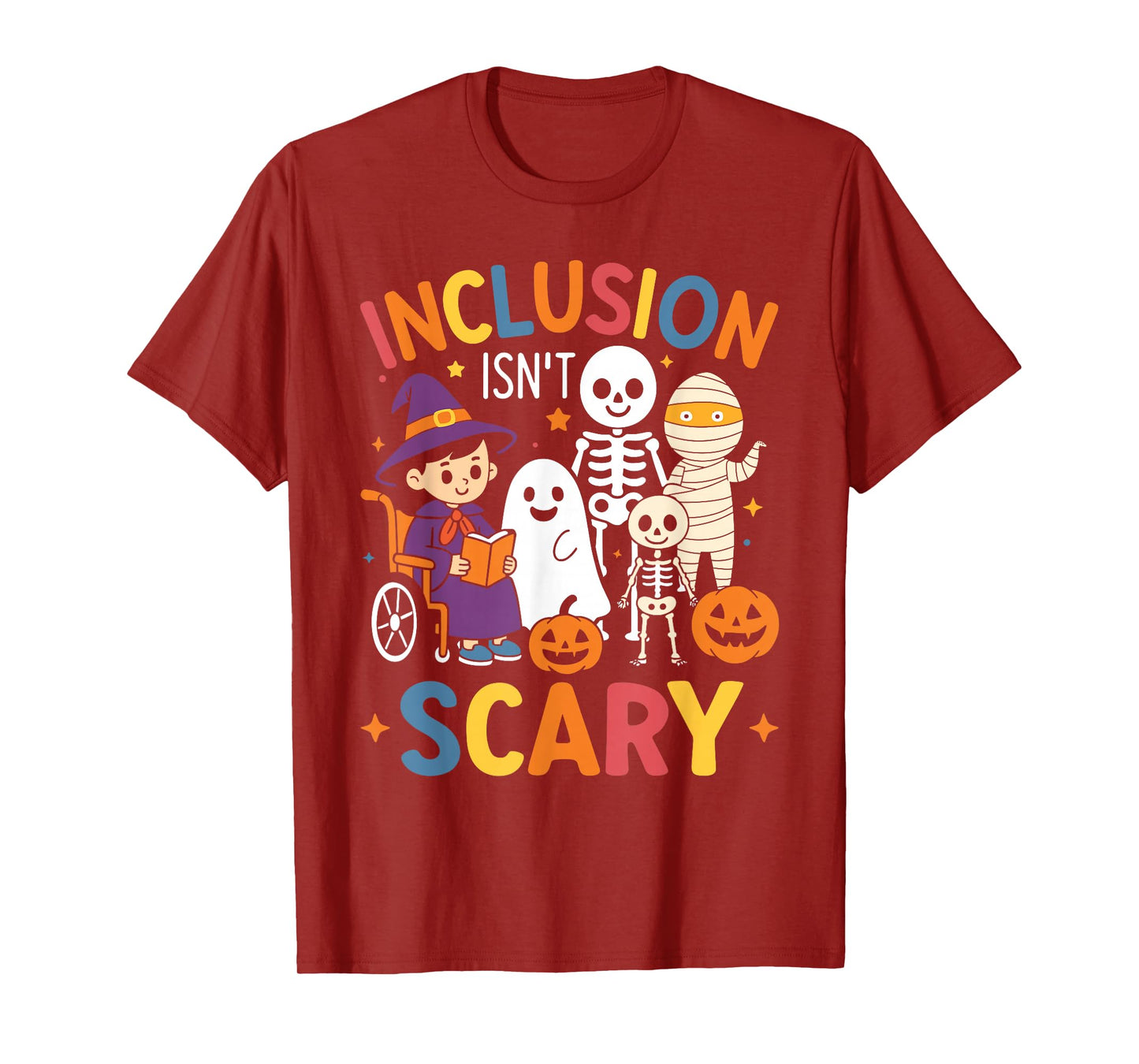 Inclusion Isn't Scary Teacher Skeleton Ghost Cute Halloween T-Shirt