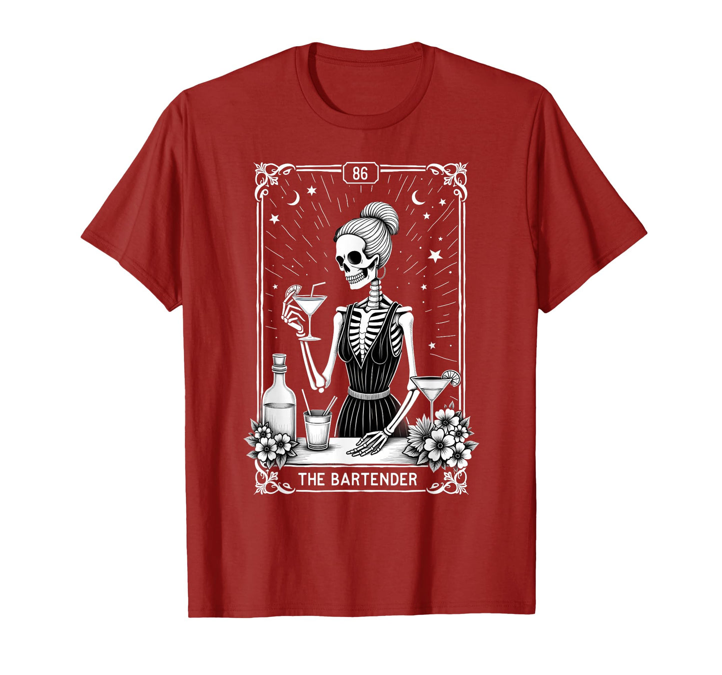 Gothic Tarot Card Skeleton Cocktail Bartender T-Shirt