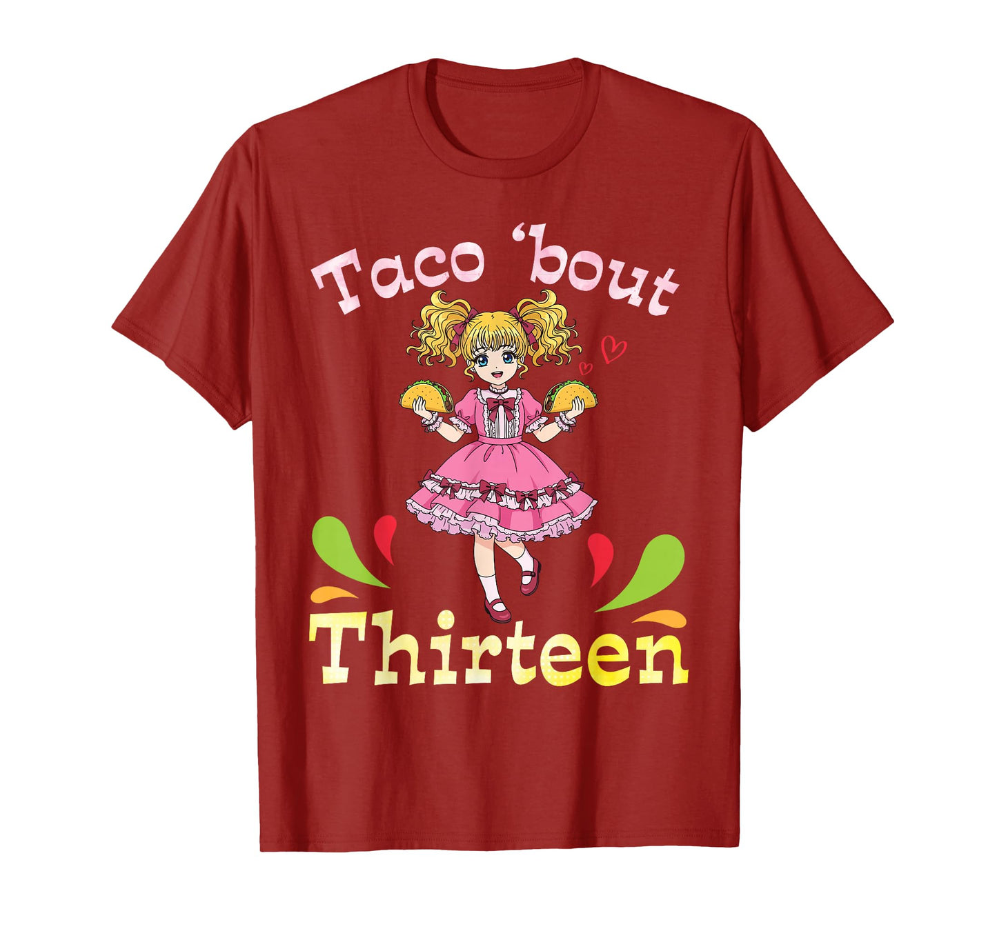 Cute Girl with Tacos I Taco Bout Thirteen Years Old Birthday T-Shirt
