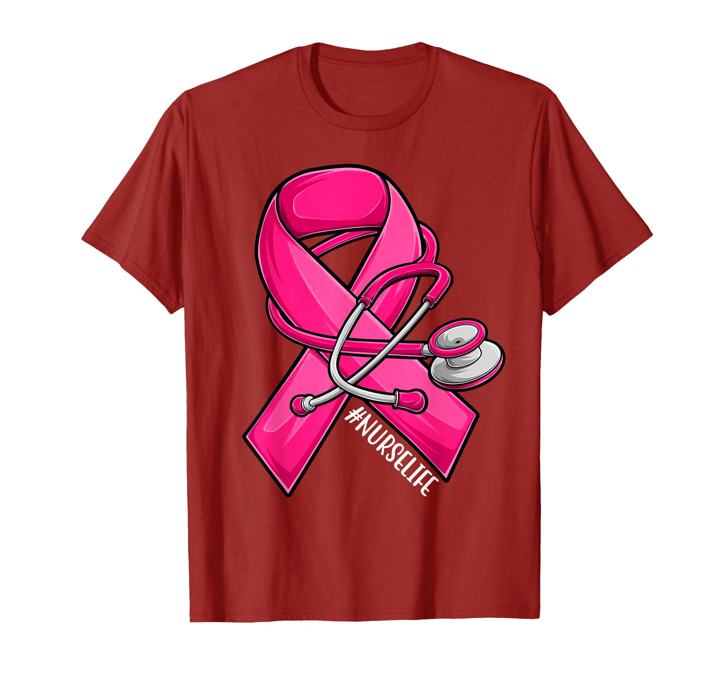 Pink Ribbon Stethoscope Nurse Life Breast Cancer Awareness T-Shirt
