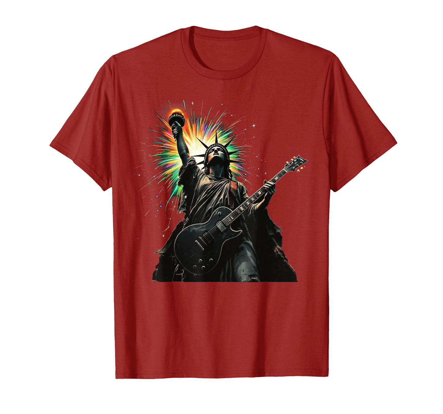 Cool Patriotic 4th of July Statue of Liberty Playing Guitar T-Shirt