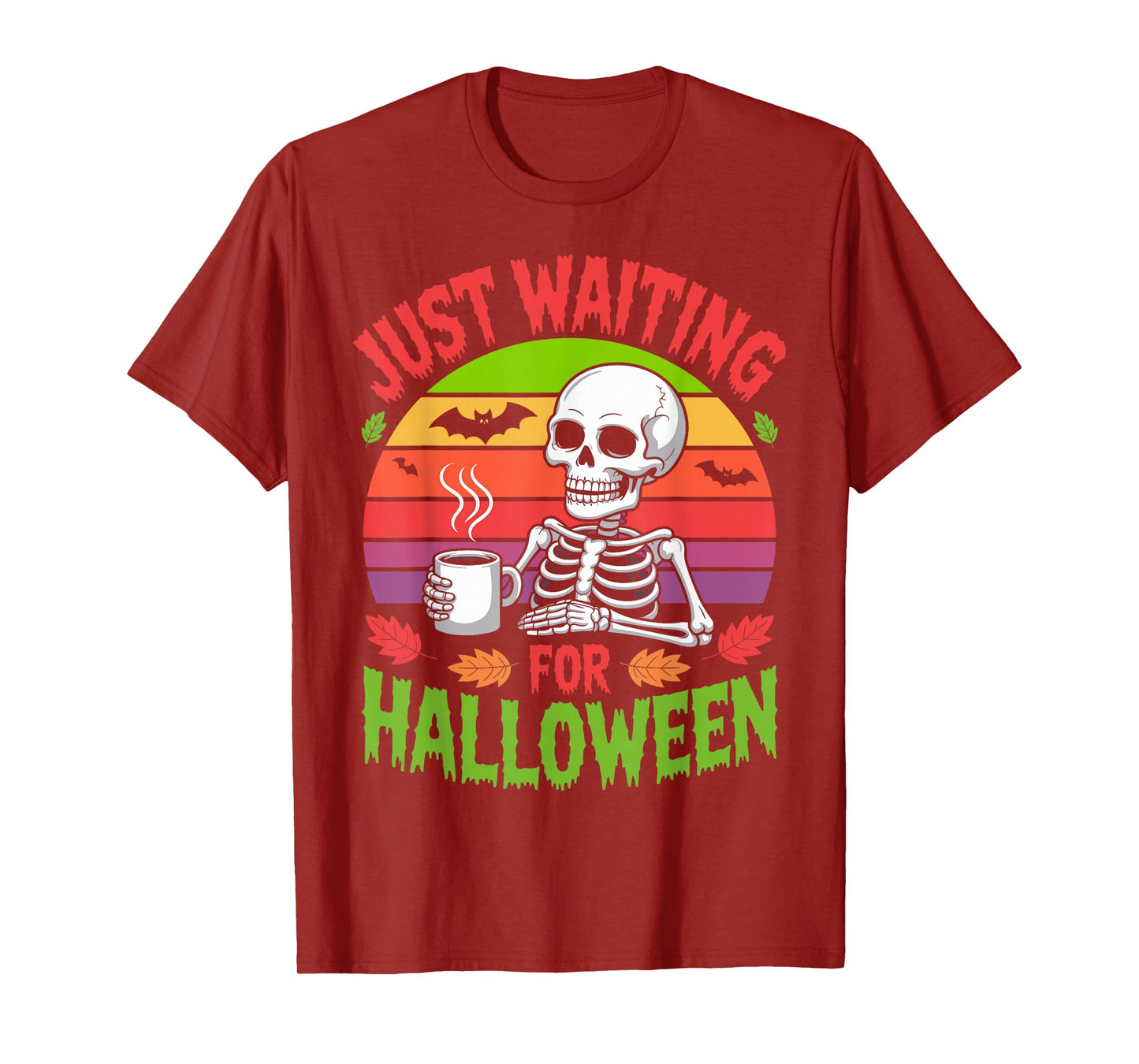 Just Waiting for Halloween Costume Summerween Skeleton Funny T-Shirt