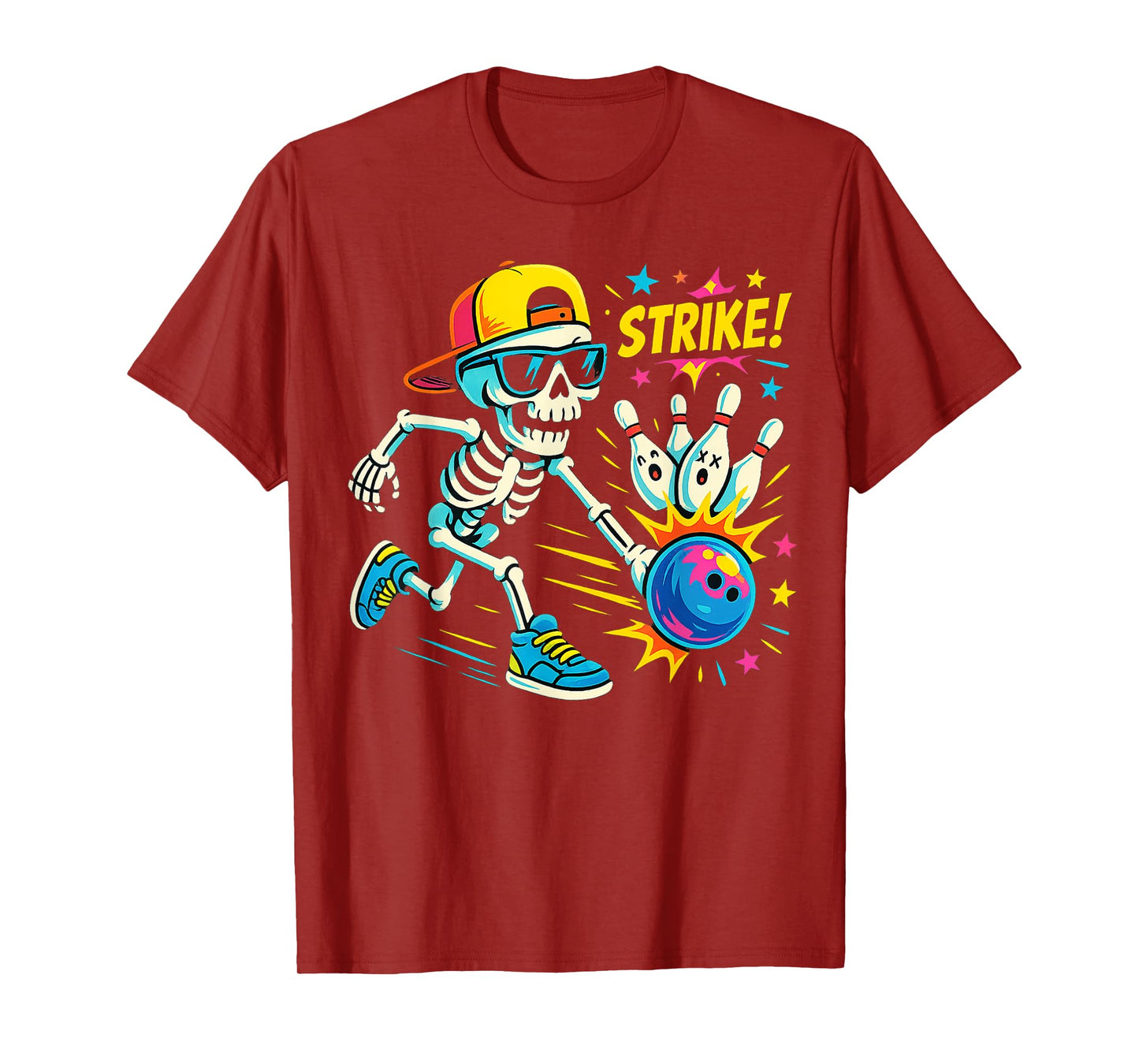 Spooky Skeleton Bowling Strike for Halloween Fun Boys Kids T-Shirt