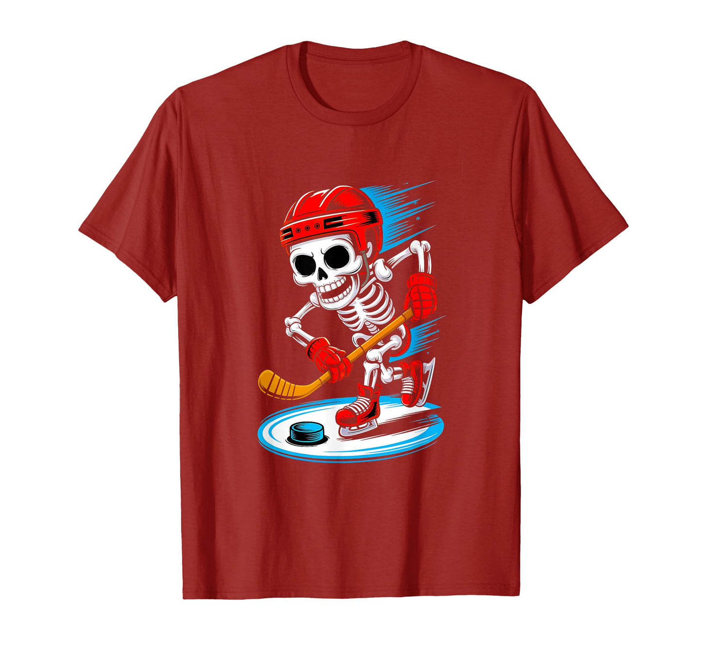 Halloween Skeleton Funny Hockey Shirt for Teens Boys Men T-Shirt