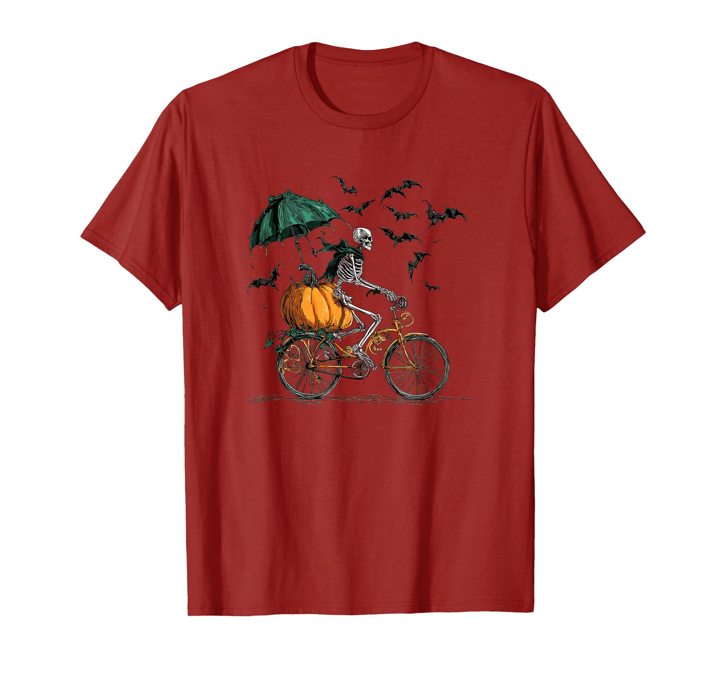 Halloween Skeleton Riding Vintage Bicycle T-Shirt