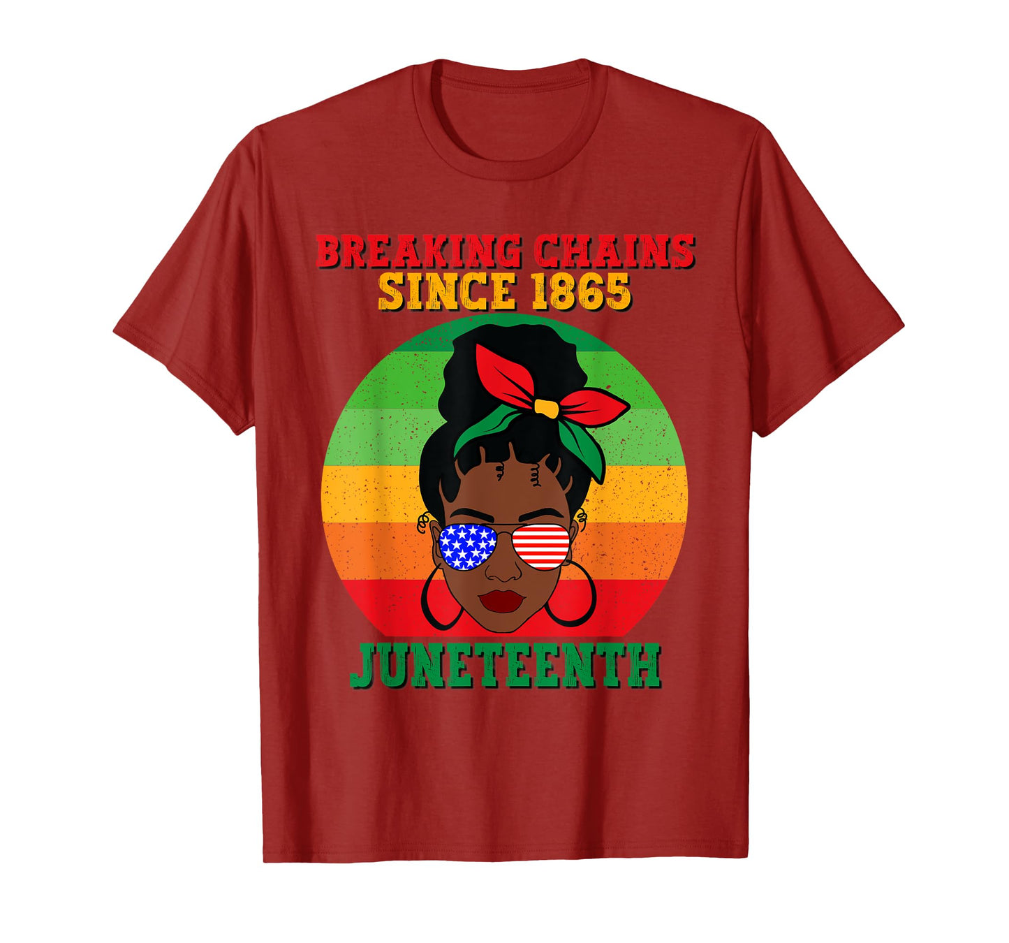Messy Bun Juneteenth Breaking Chains Bandana Afro Sunglasses T-Shirt
