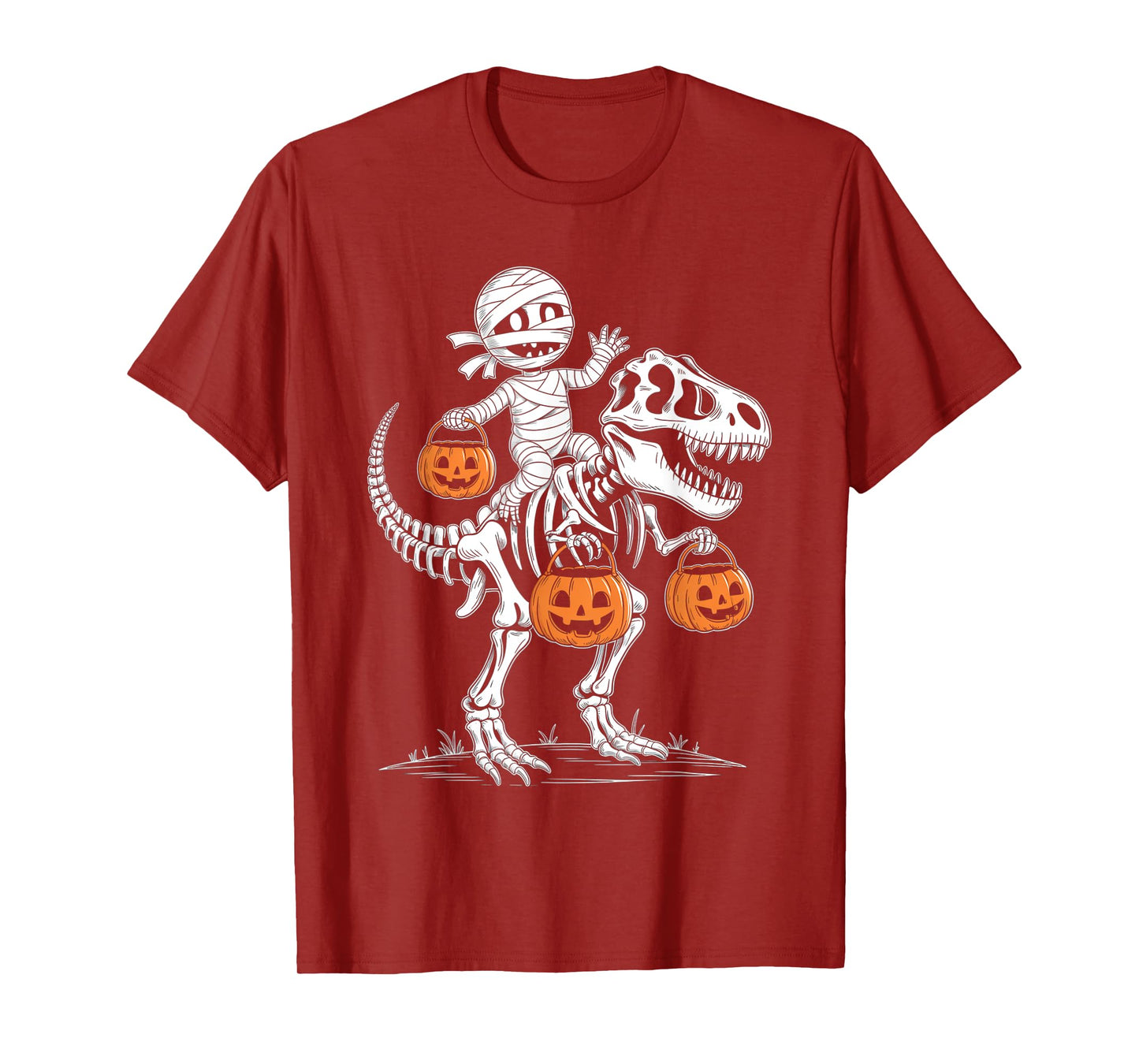 Funny Skeleton Riding Dinosaur T Rex Kids Boys Men Halloween T-Shirt