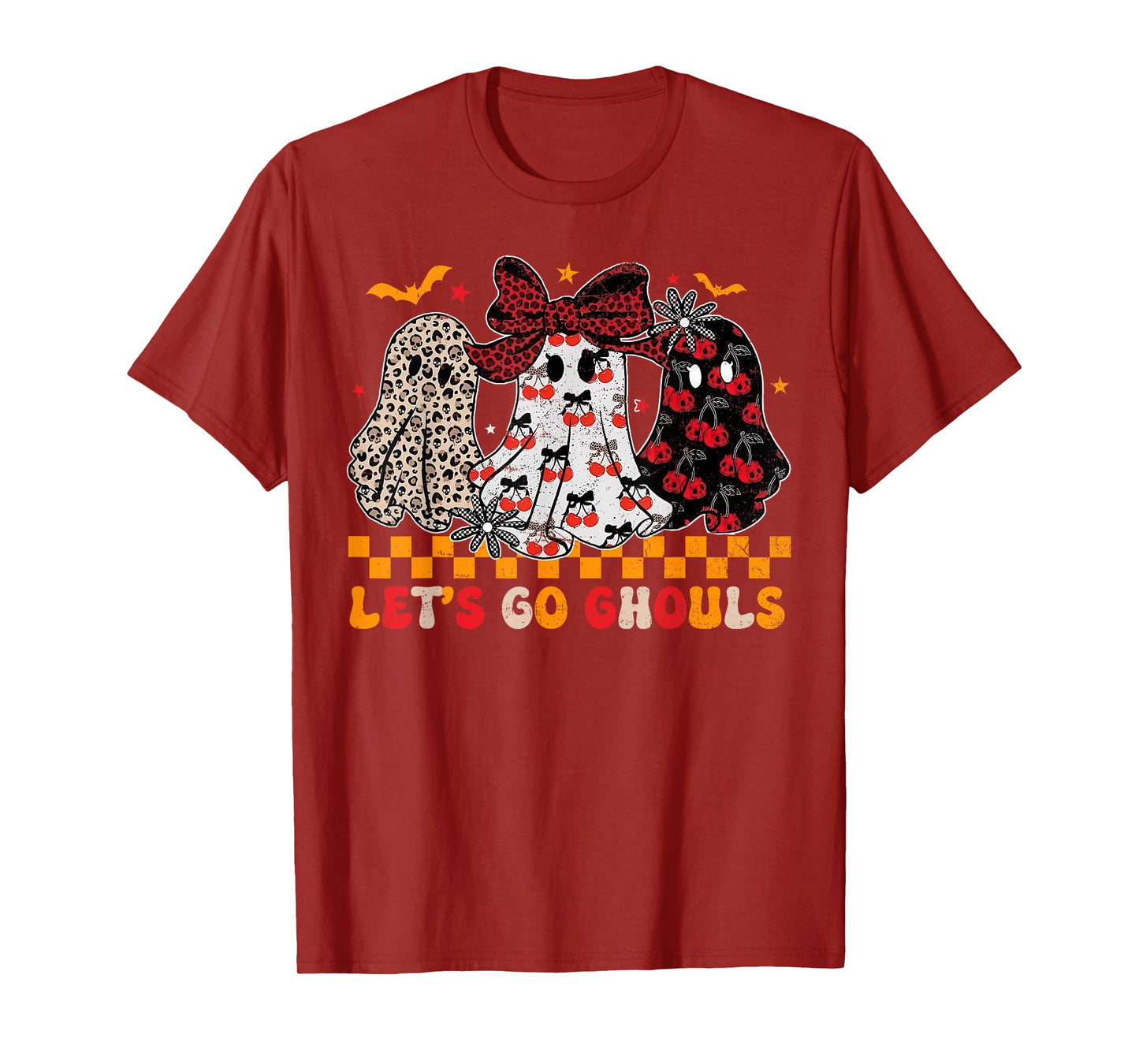 Halloween Lets Go Ghouls Ghost Retro Costume Women Girl T-Shirt
