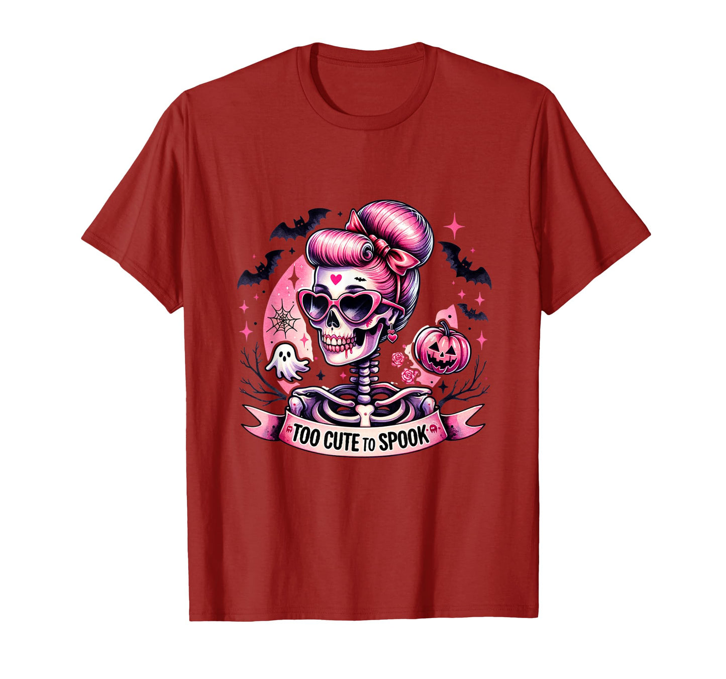 Too Cute to Spook Skeleton Woman Diva Halloween Pin-Up T-Shirt