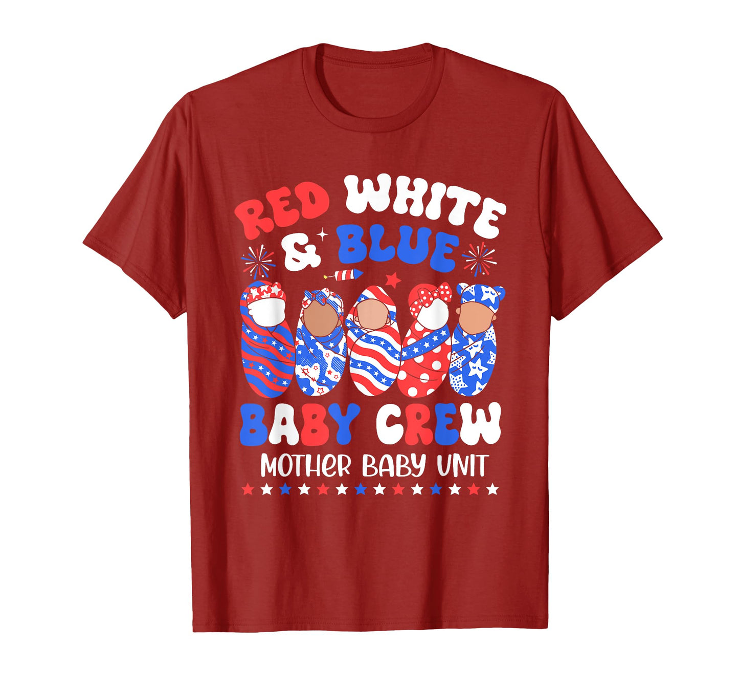 Retro Red White Blue Baby Crew Mother Baby Unit 4th Of July T-Shirt for Women Men
