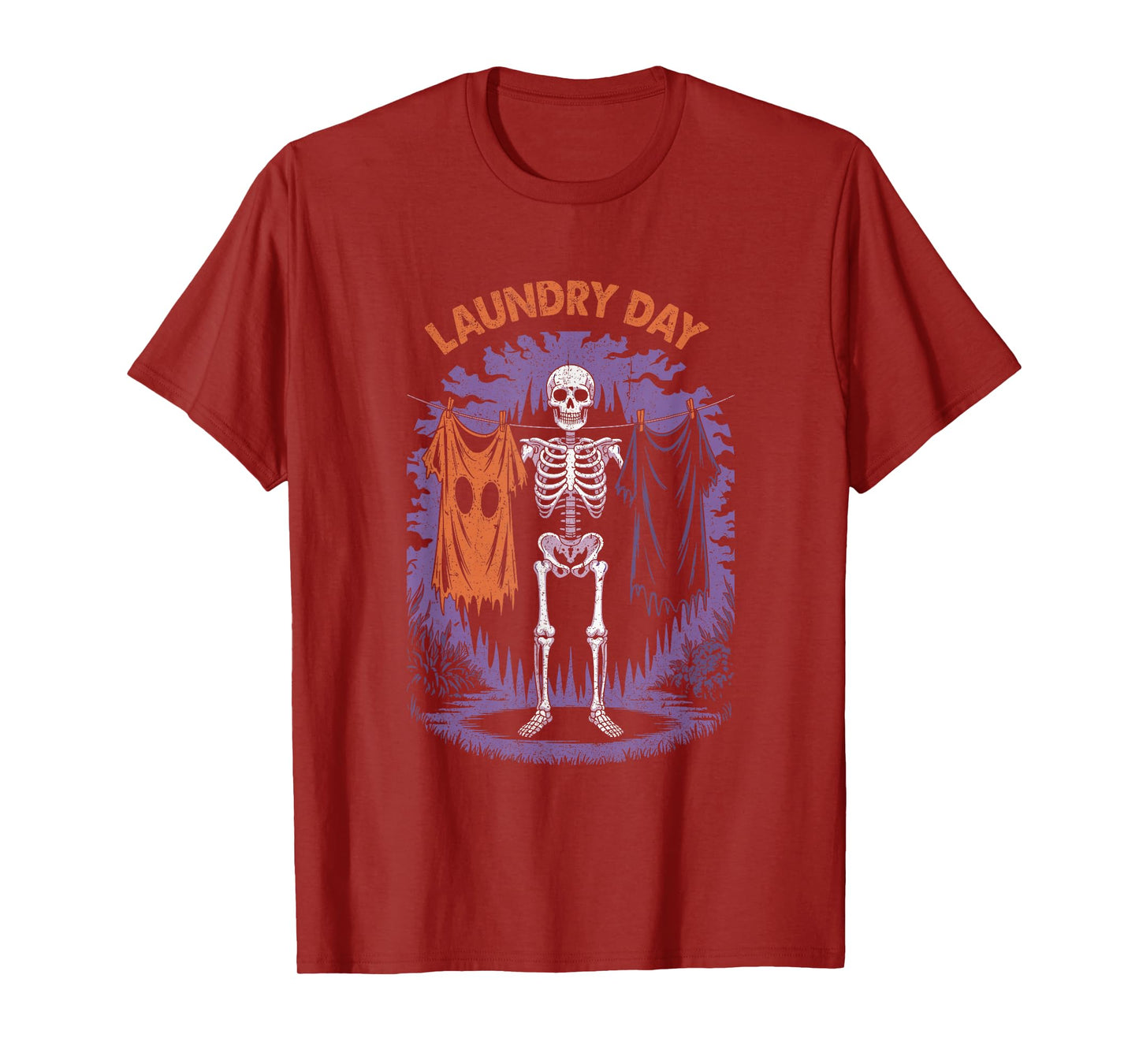 Skeleton Hanging Laundry with Ghost Sheet Funny Halloween T-Shirt