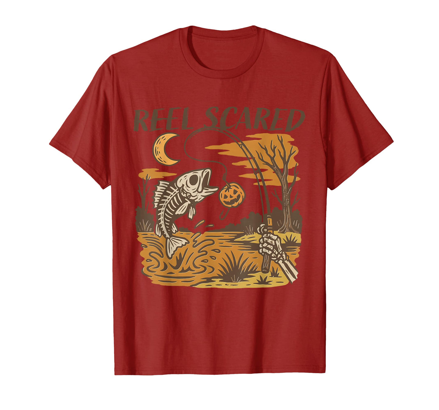 Reel Scared Funny Halloween Fishing Skeleton Fisherman T-Shirt