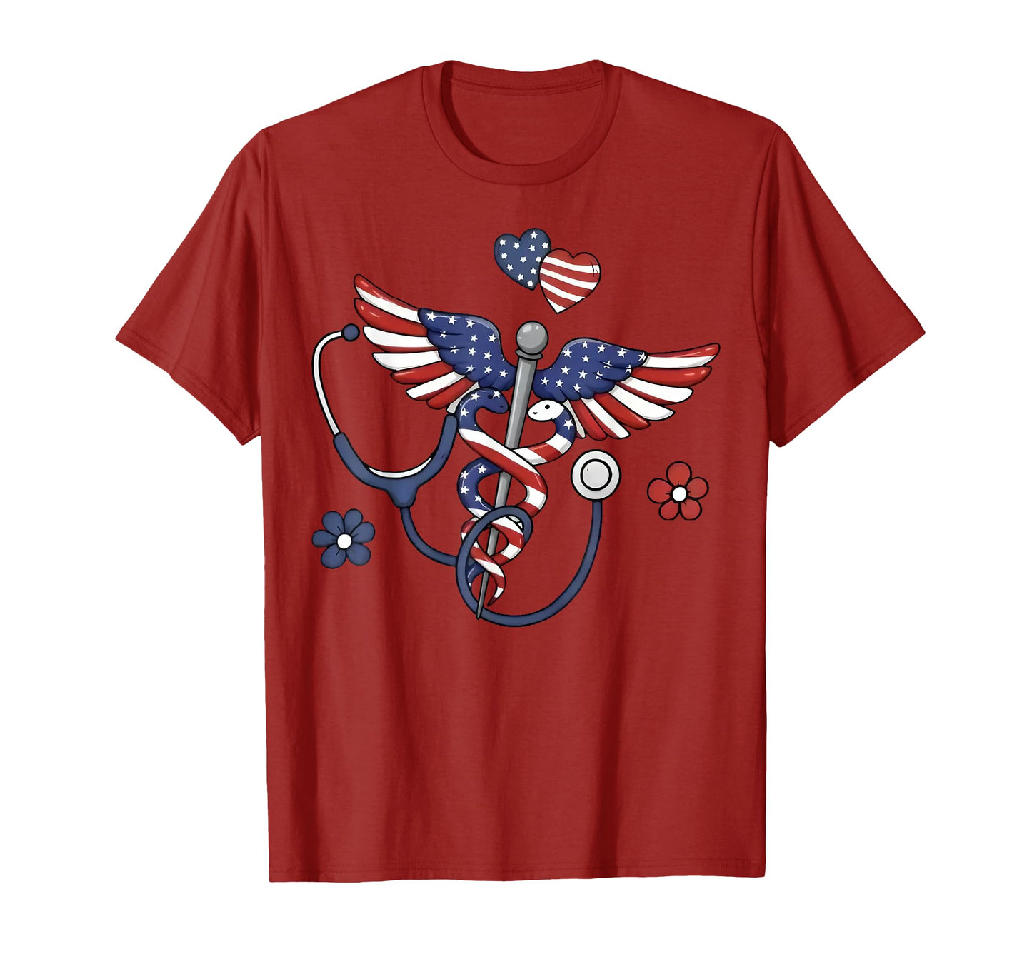 USA Flag Stethoscope Coquette Bow 4th of July RN Nursing T-Shirt