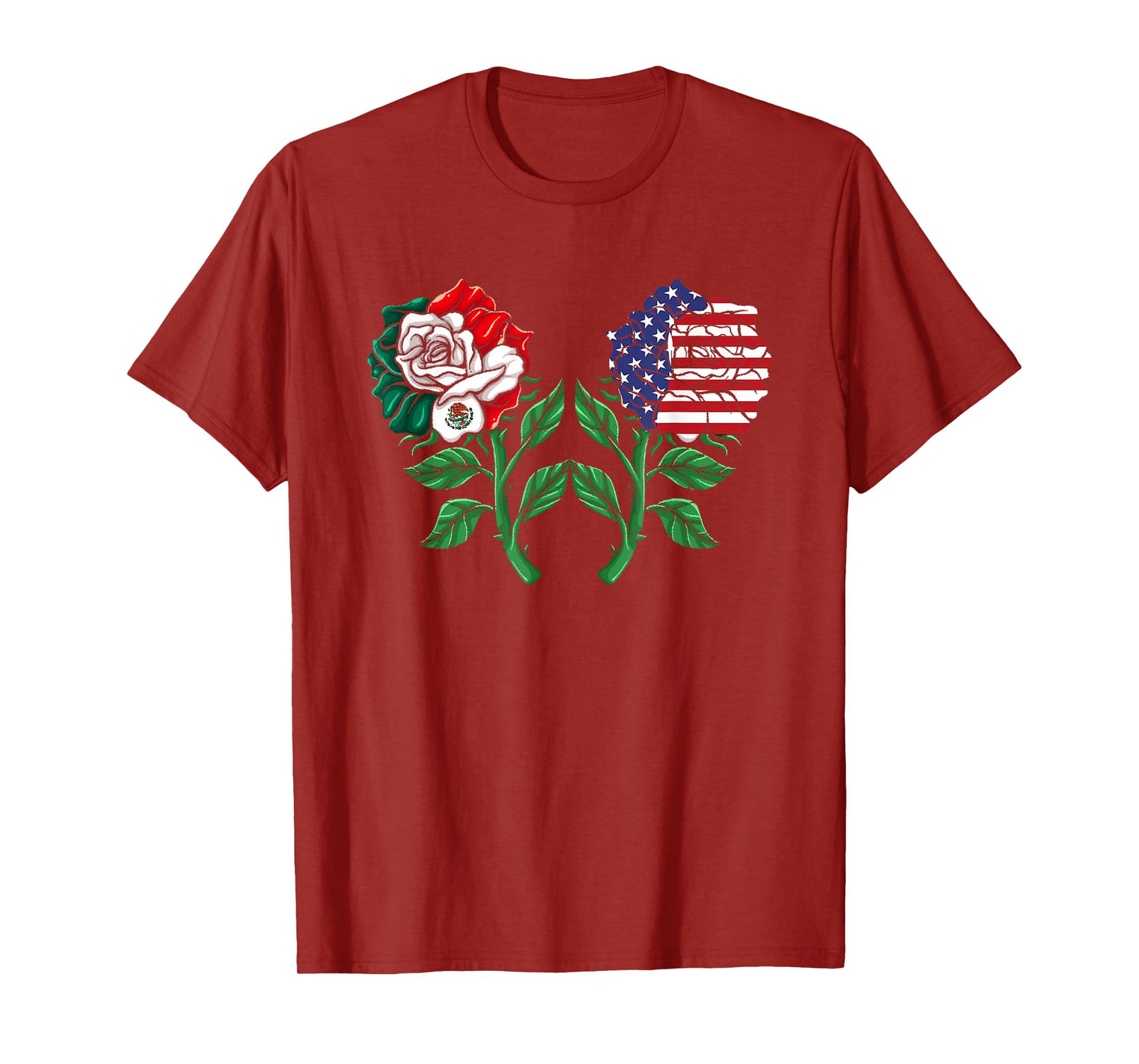 Mexico Tshirt US Flag Mexican Flag American Flag Rose T-Shirt
