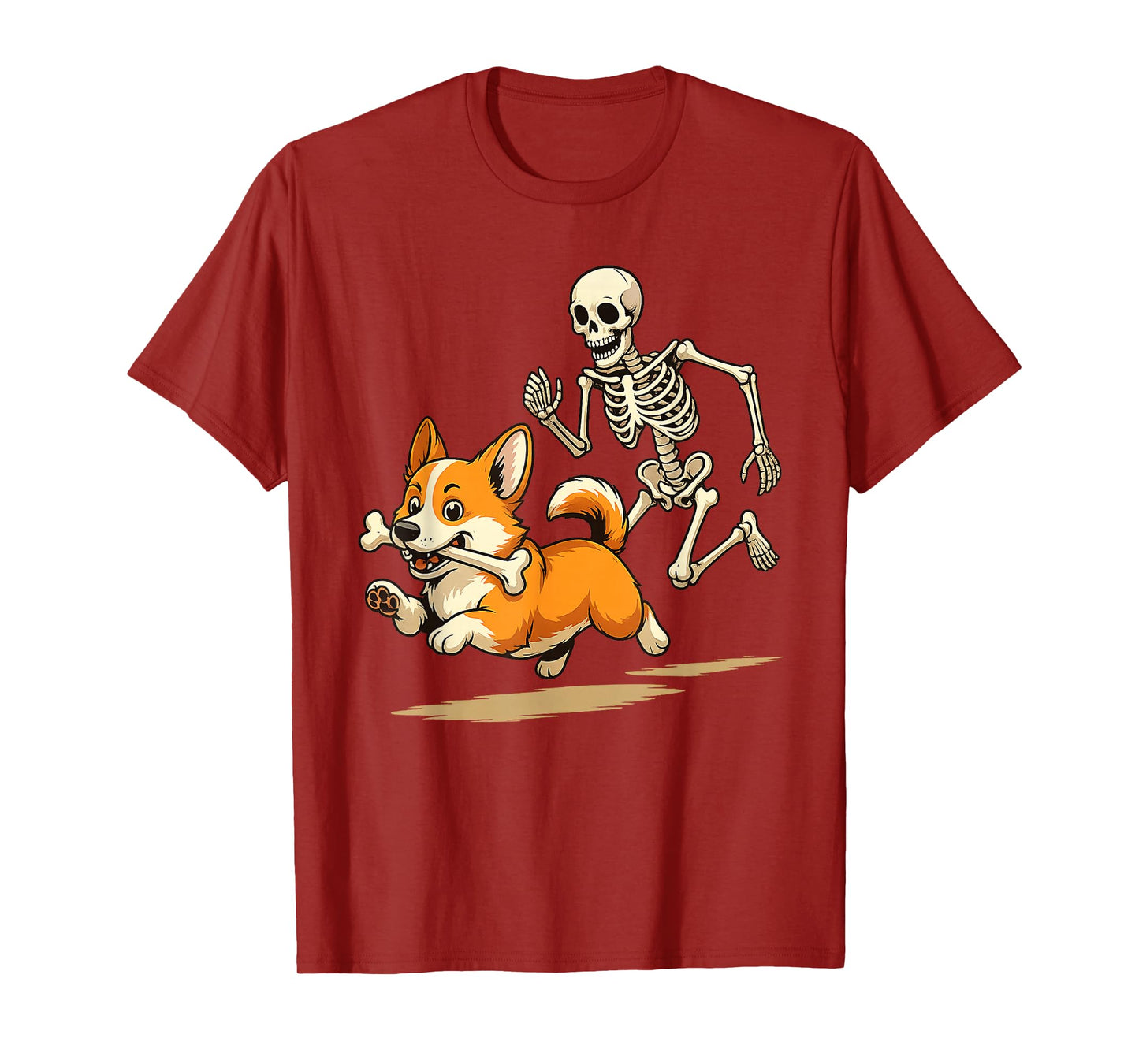 Funny Skeleton Chasing Corgi Halloween Dog Mom Pet Lover T-Shirt