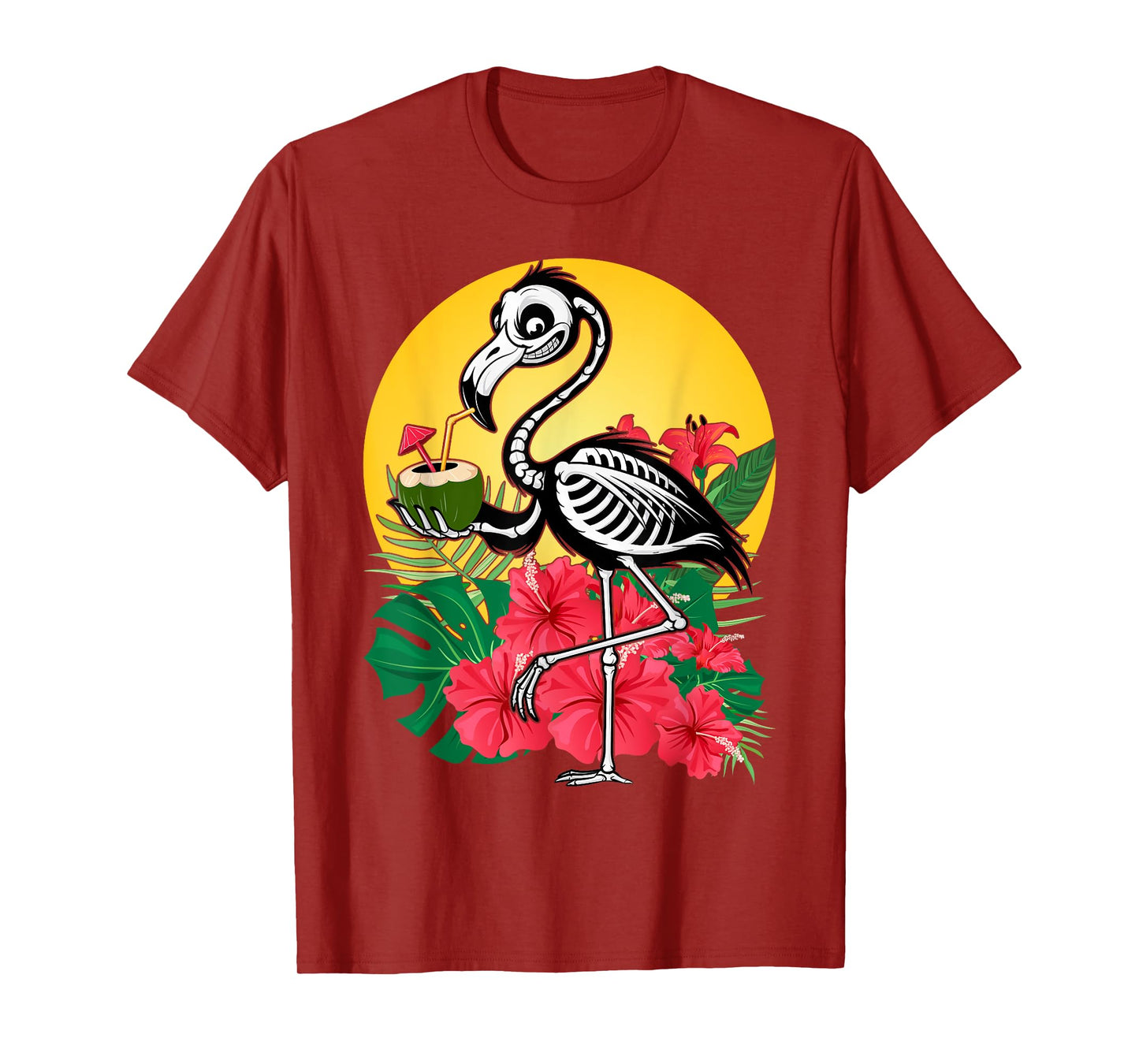 Thirsty Skeleton Flamingo Animal Tropical Bird Halloween T-Shirt