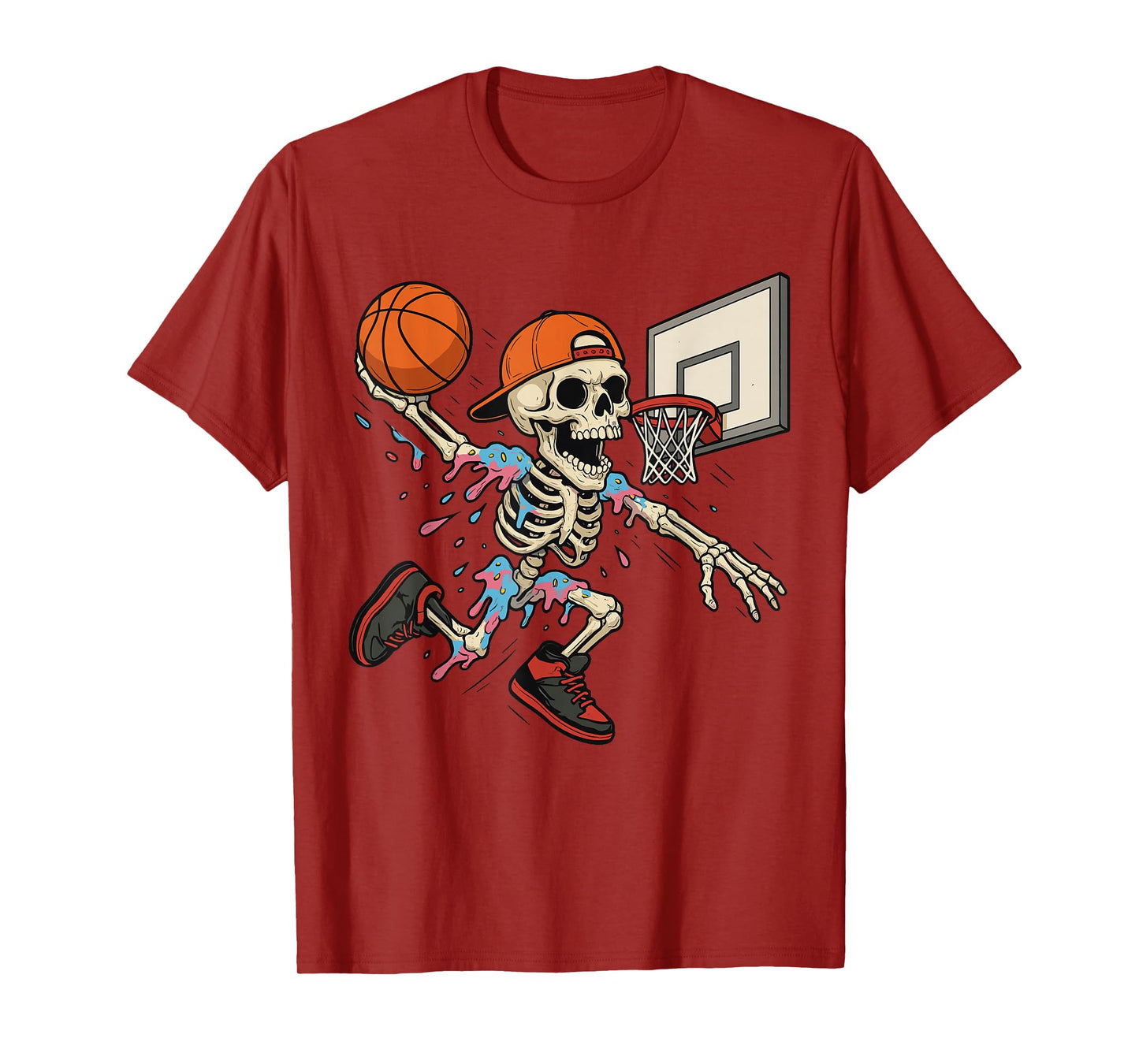 Funny Basketball Skeleton Drip Ice Cream Drip for Boys Youth T-Shirt
