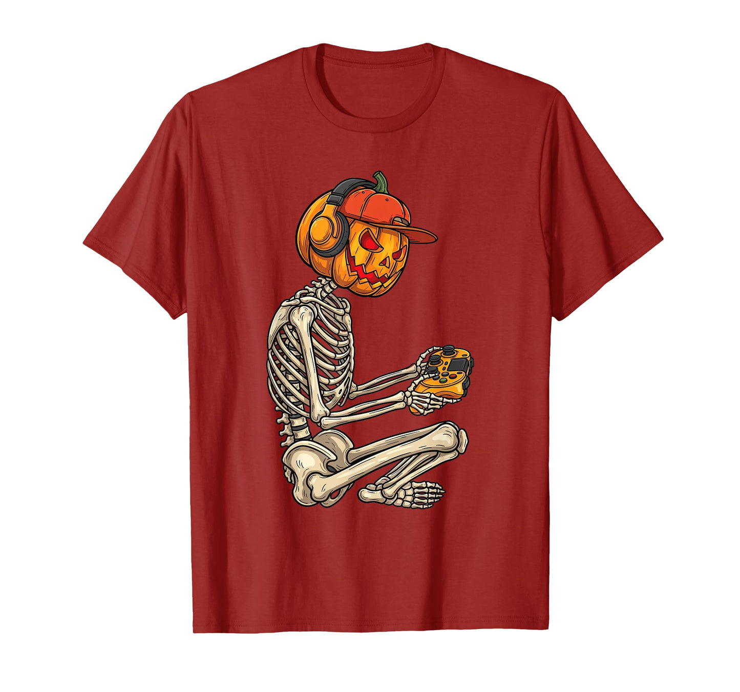 Halloween Skeleton Gamer Pumpkin Head T-Shirt