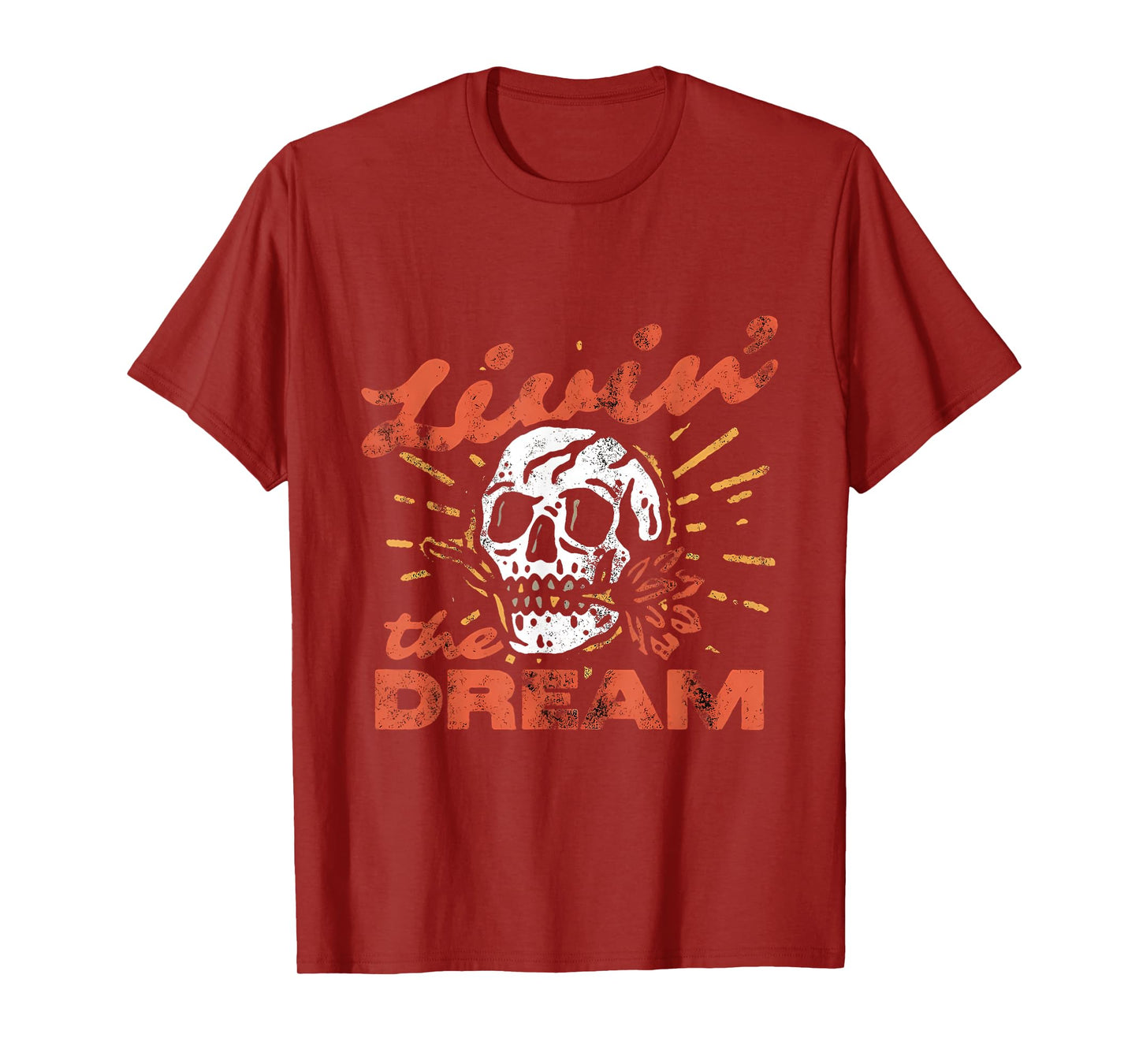 Boho Livin' The Dream Vintage Distressed Skull Retro Grunge T-Shirt