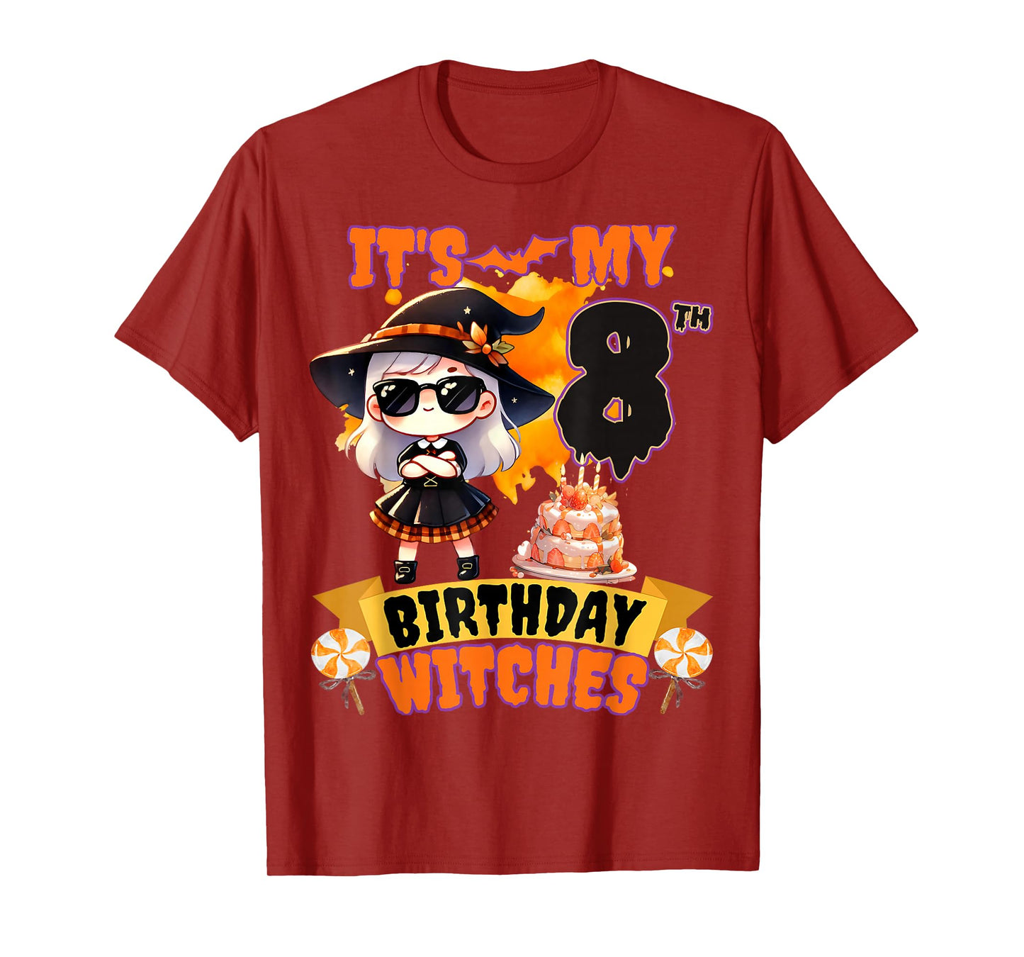 Kids 8th Birthday Cute Witch 8 Years Old Bday Party Girls T-Shirt