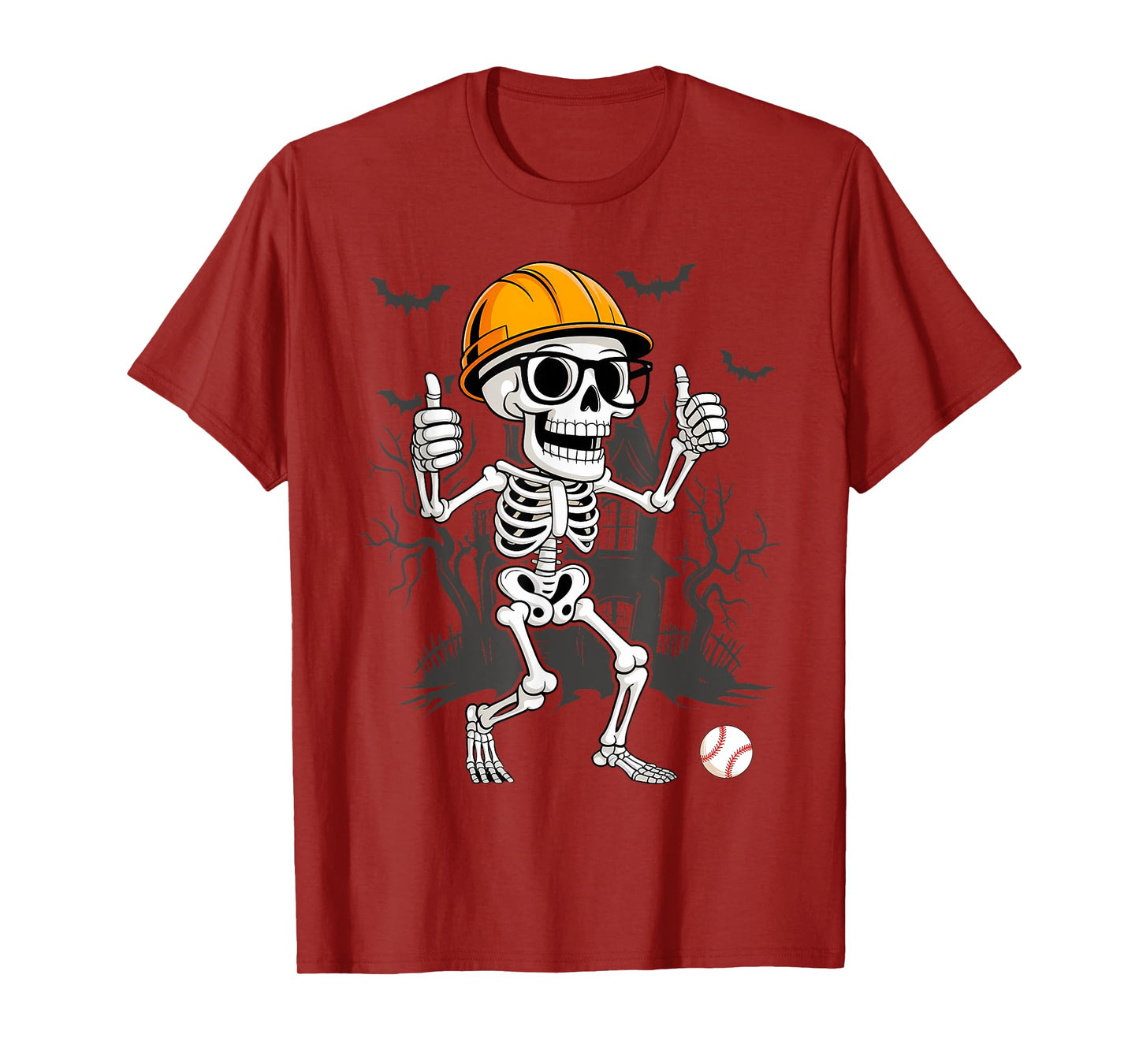 Skeleton Baseball Player Halloween Costume Sport Men Boys T-Shirt