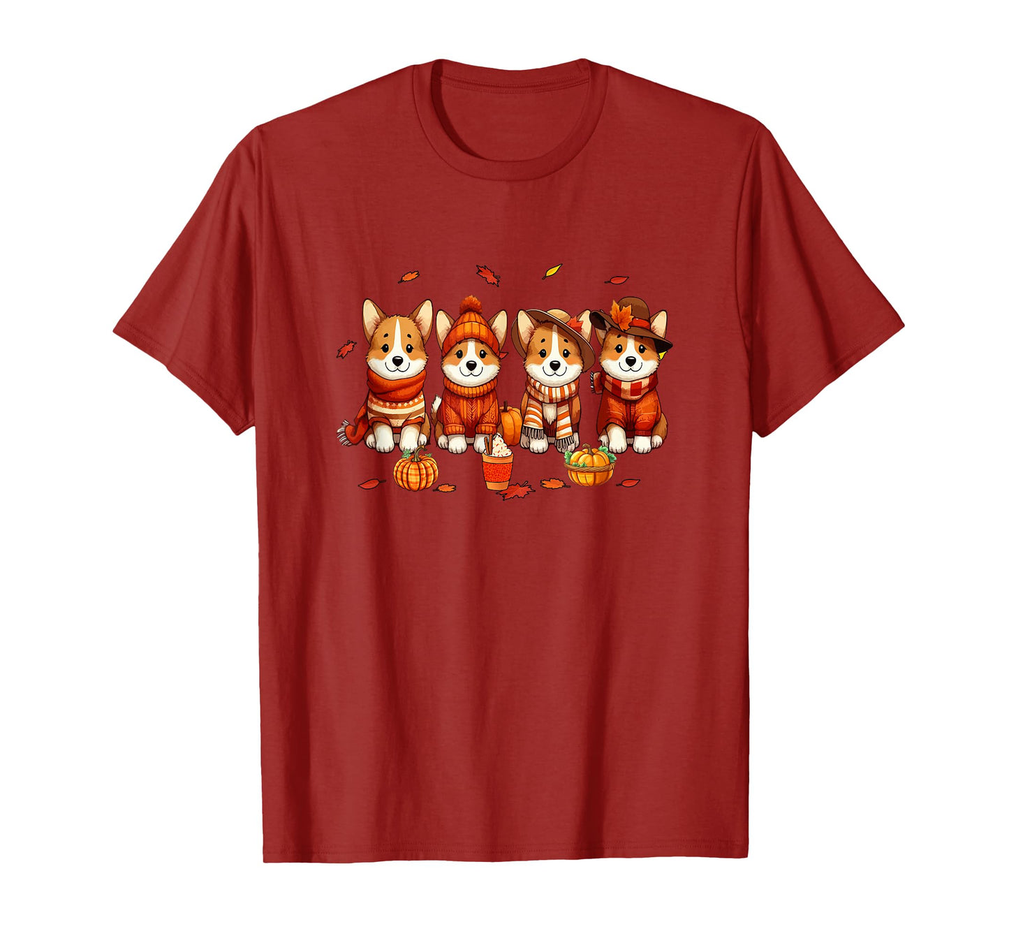 Group Corgis Thanksgiving Pilgrim Fall Leaves Pumpkins T-Shirt