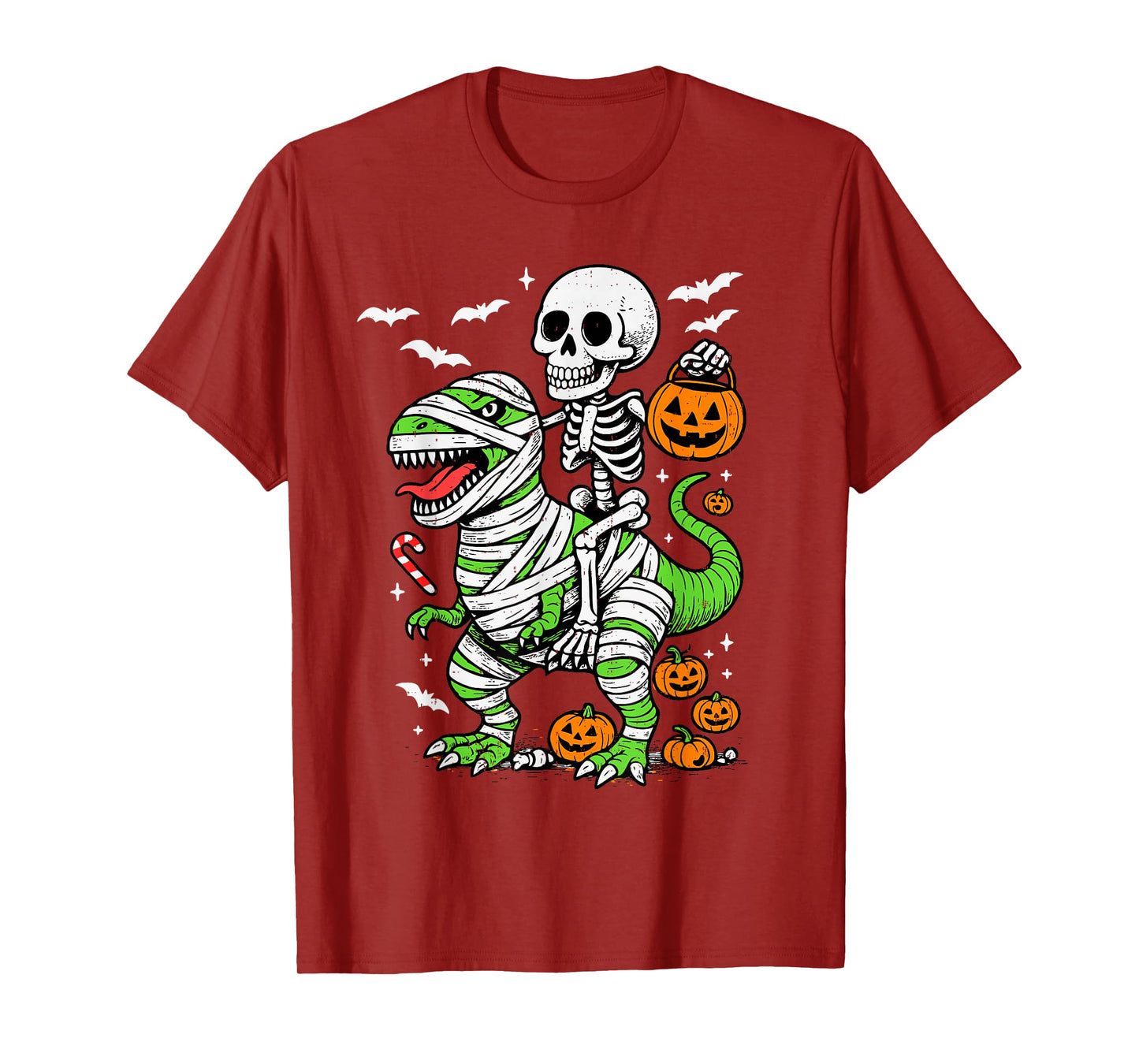 Skeleton Riding Mummy Dinosaur T Rex Halloween Boys Toddler T-Shirt